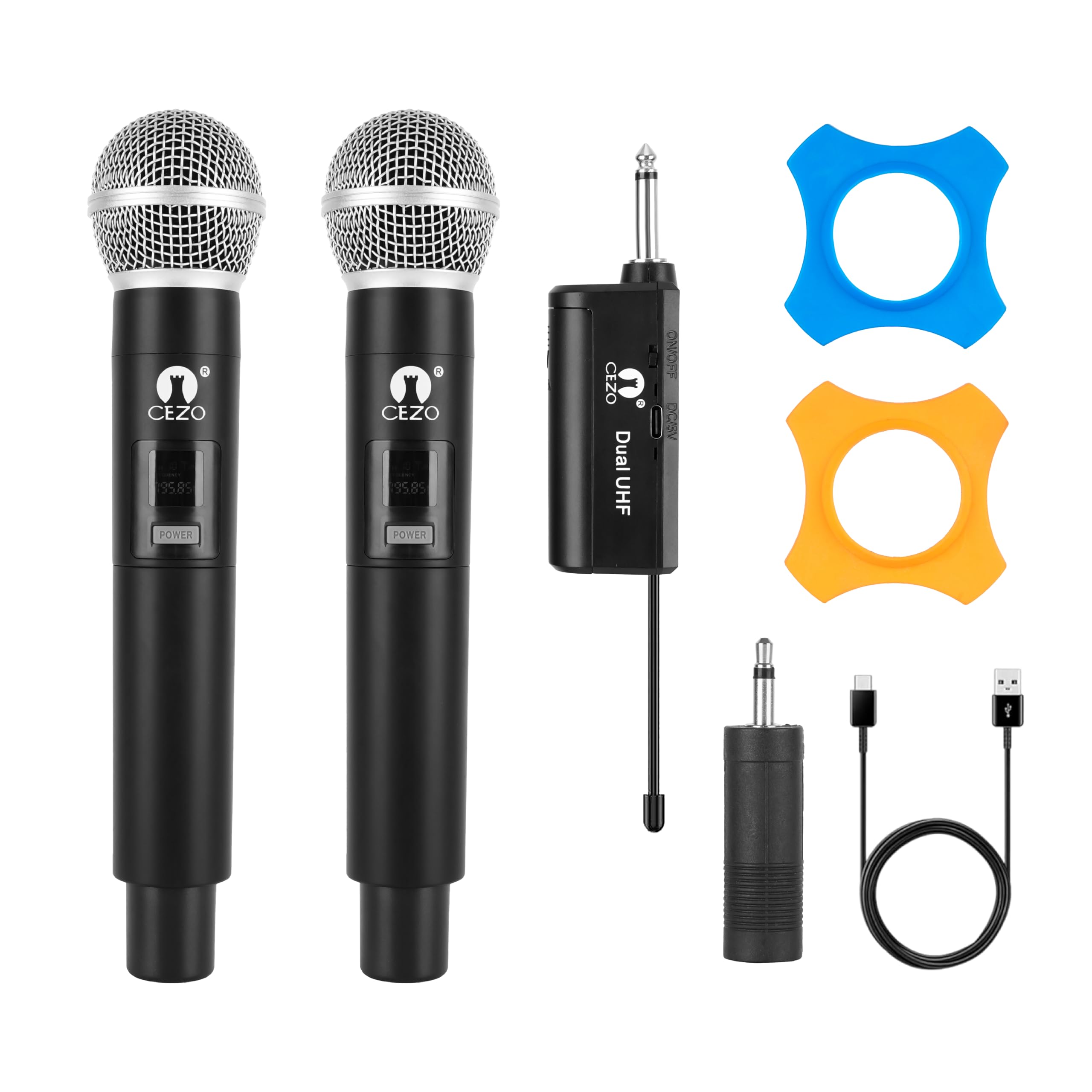 CEZO Wireless Microphone Dual UHF Dynamic Handheld Wireless Microphone System for iPhone, Computer, Karaoke, Conference, DJ, Vocal Recording, Singing, Church, on Stage Performance, Party Events