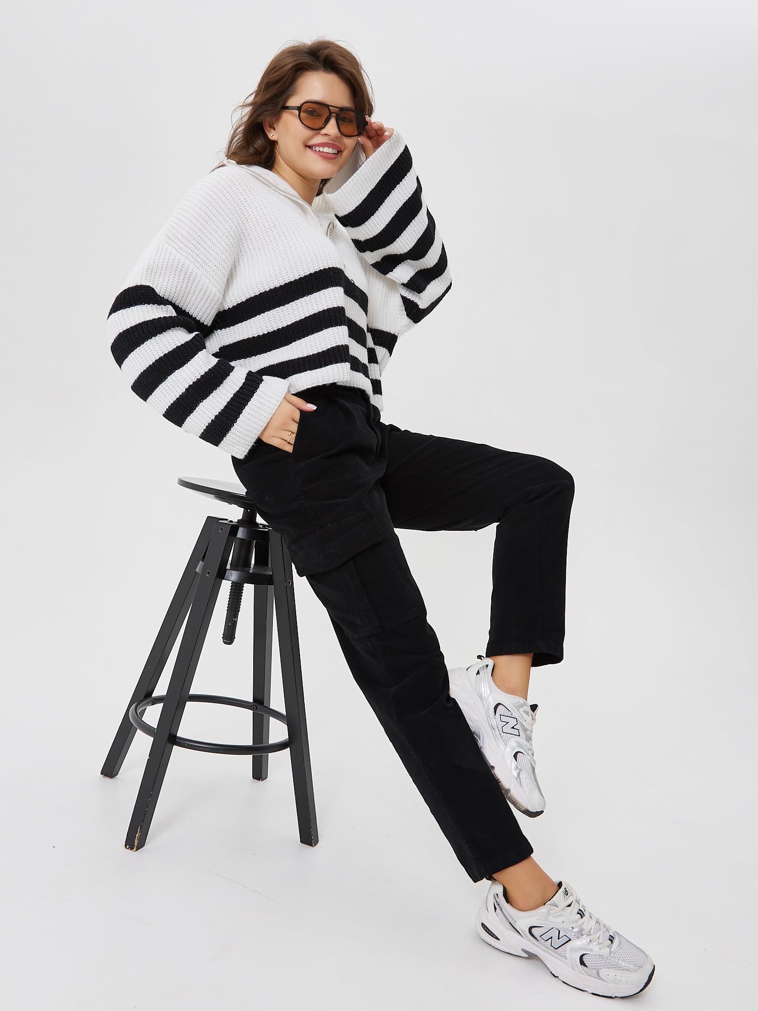 Pantaloni Cargo Donna Cotone Velluto a Coste Leggero Jeans Vita Alta Pantaloni Eleganti Primaverili con Tasche Chino Donna