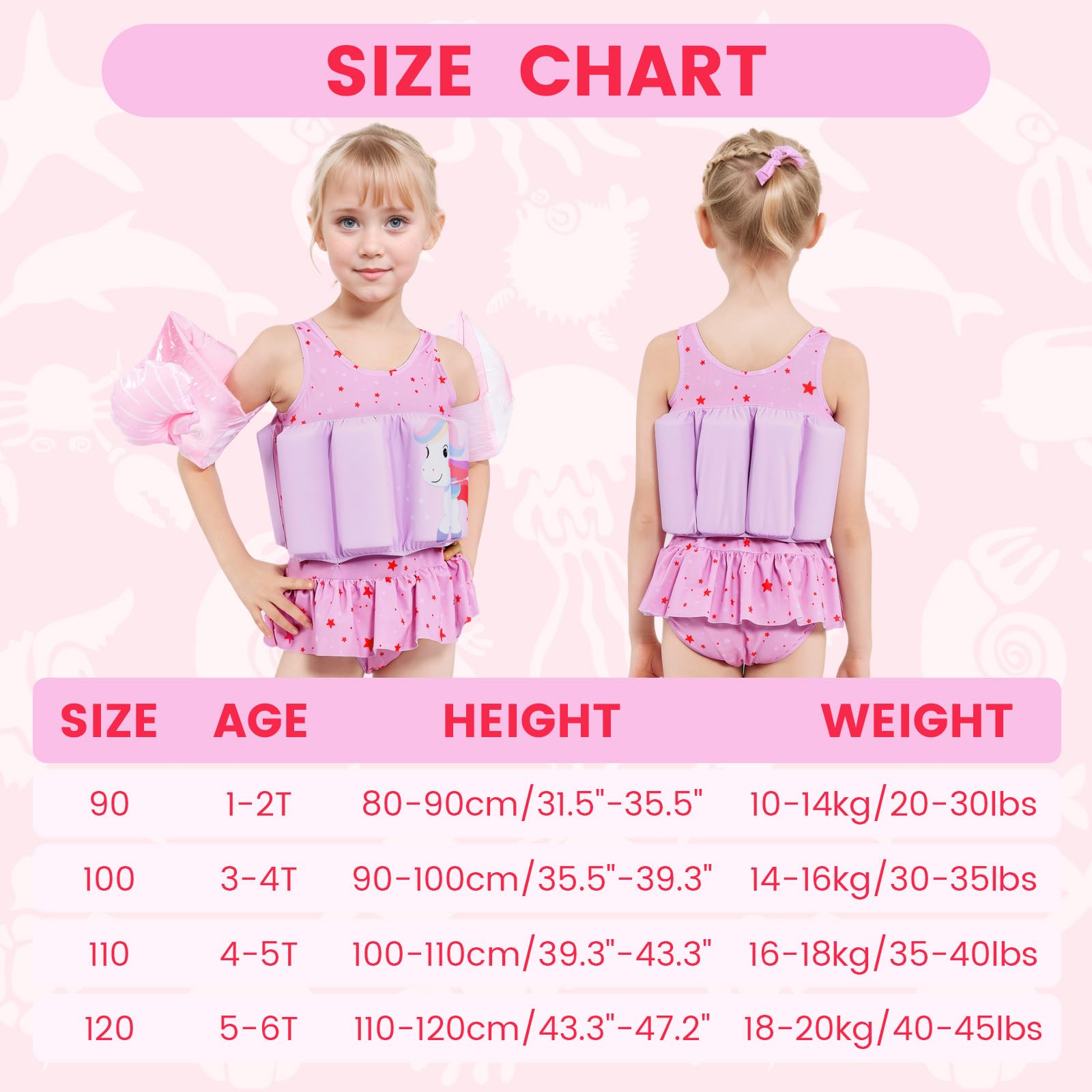Traje de baño de una pieza con flotación para bebés y niñas