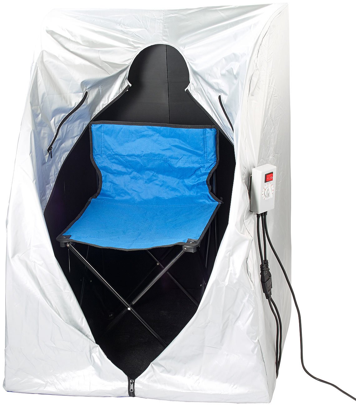 newgen medicals Mini Infrarotkabine: Portable Infrarot-Sauna V2 mit 2 Keramik-Heizern, Klapp-Sitz, 1.600 W (Sitzsauna, Mobile Sauna, IR)