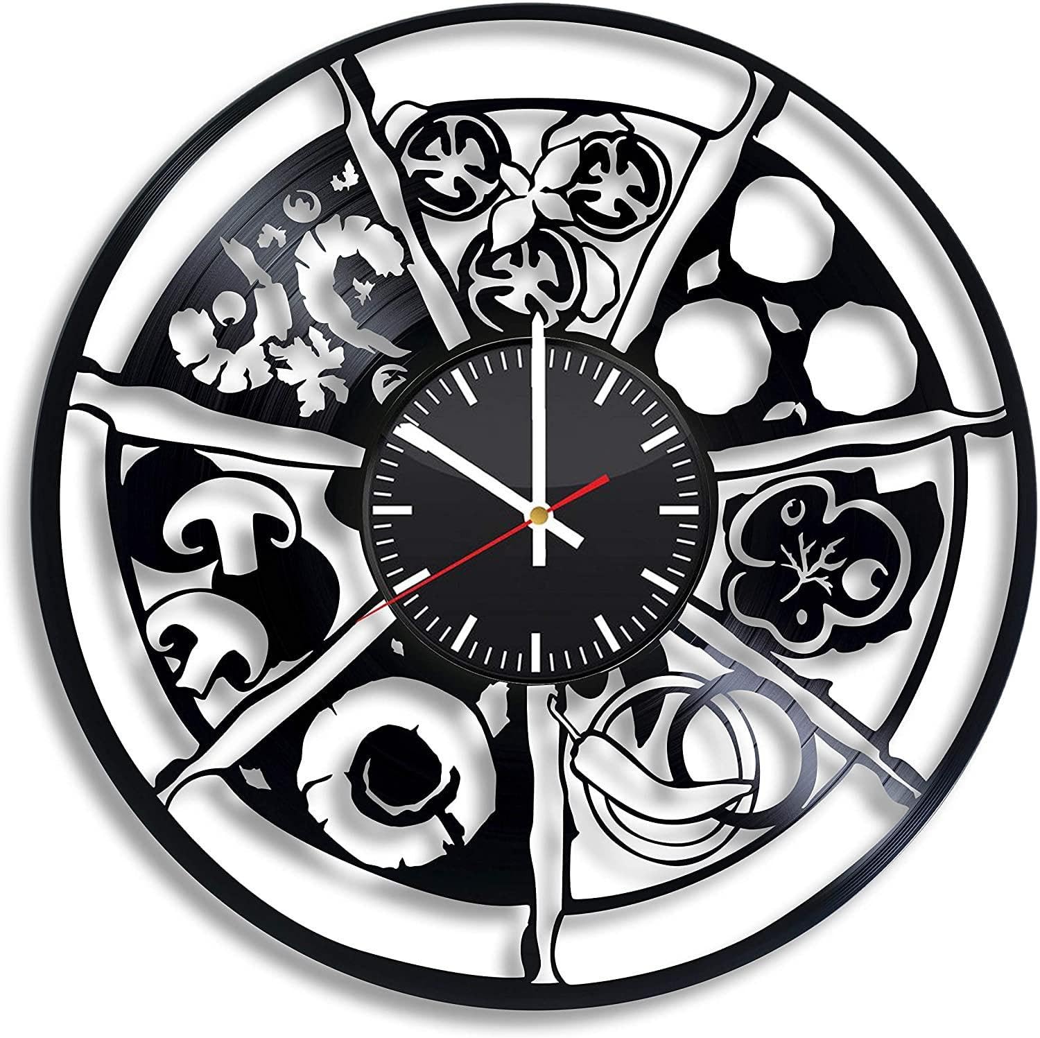Horloge murale en vinyle faite main style vintage objet décoration maison