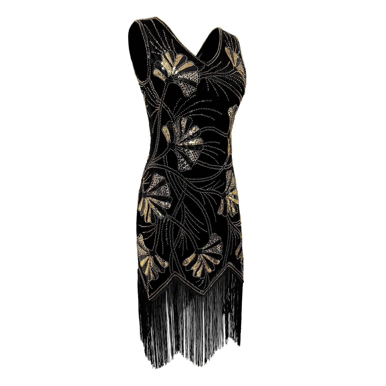 Générique Robe à clapet élégante, Style rétro, sans Manches, col en V, avec Paillettes et Franges, idéale pour Une soirée ou Un Costume de Danse.