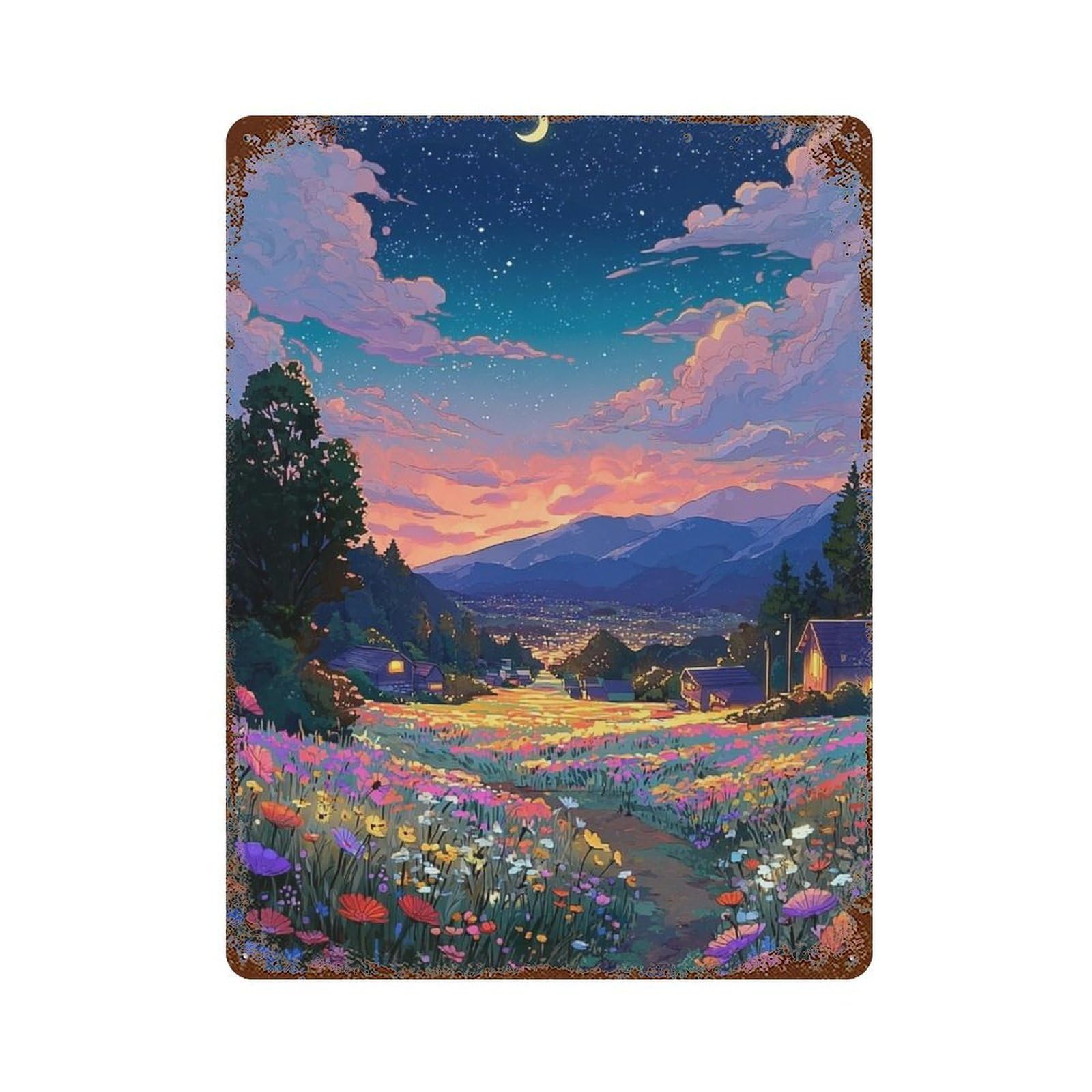 Magical Night Garden Pathway 15.7"x11.8" Distressed Metal Wall Sign, Retro Wall Decor for Garage, Bar And Workshop Decor