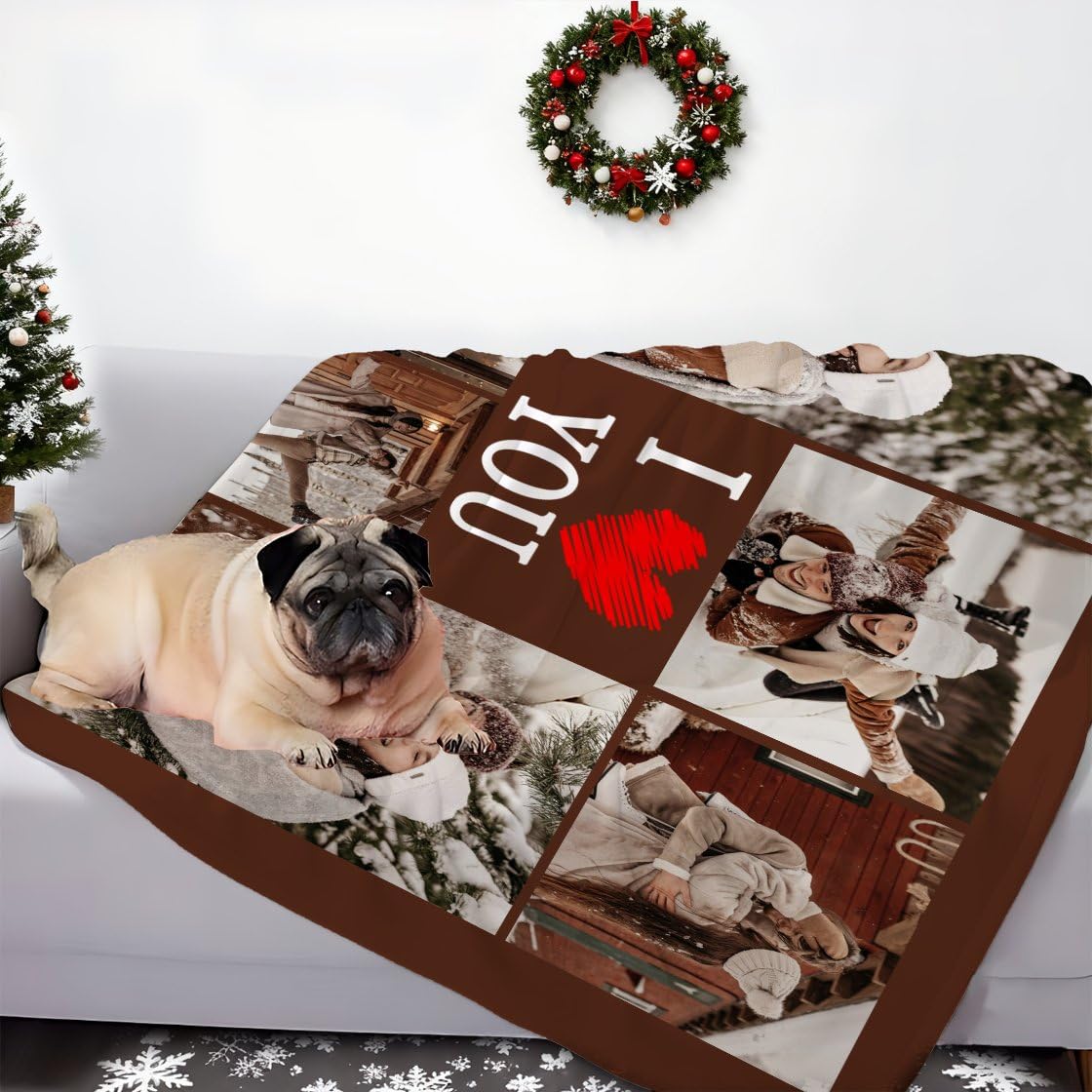 Manta personalizada con 6 fotos para cama o sofá, regalo personalizado para novio, novia, cumpleaños personalizado para él y ella