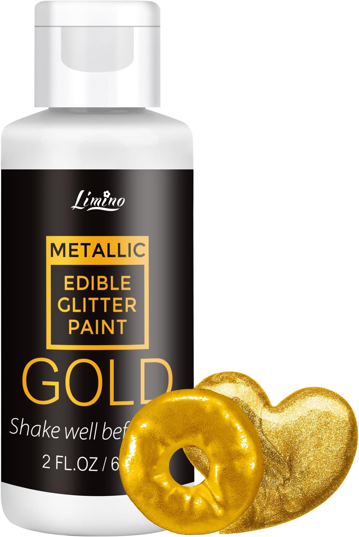 Edible Glitter Paint - 2 fl.oz Food Grade Metallic Glitter Cake Paint for Cake Decorating, Baking, Cupcakes - Shimmer Art Decorative Liquid Edible Paint Food Coloring for Fondant, Donuts (Gold)