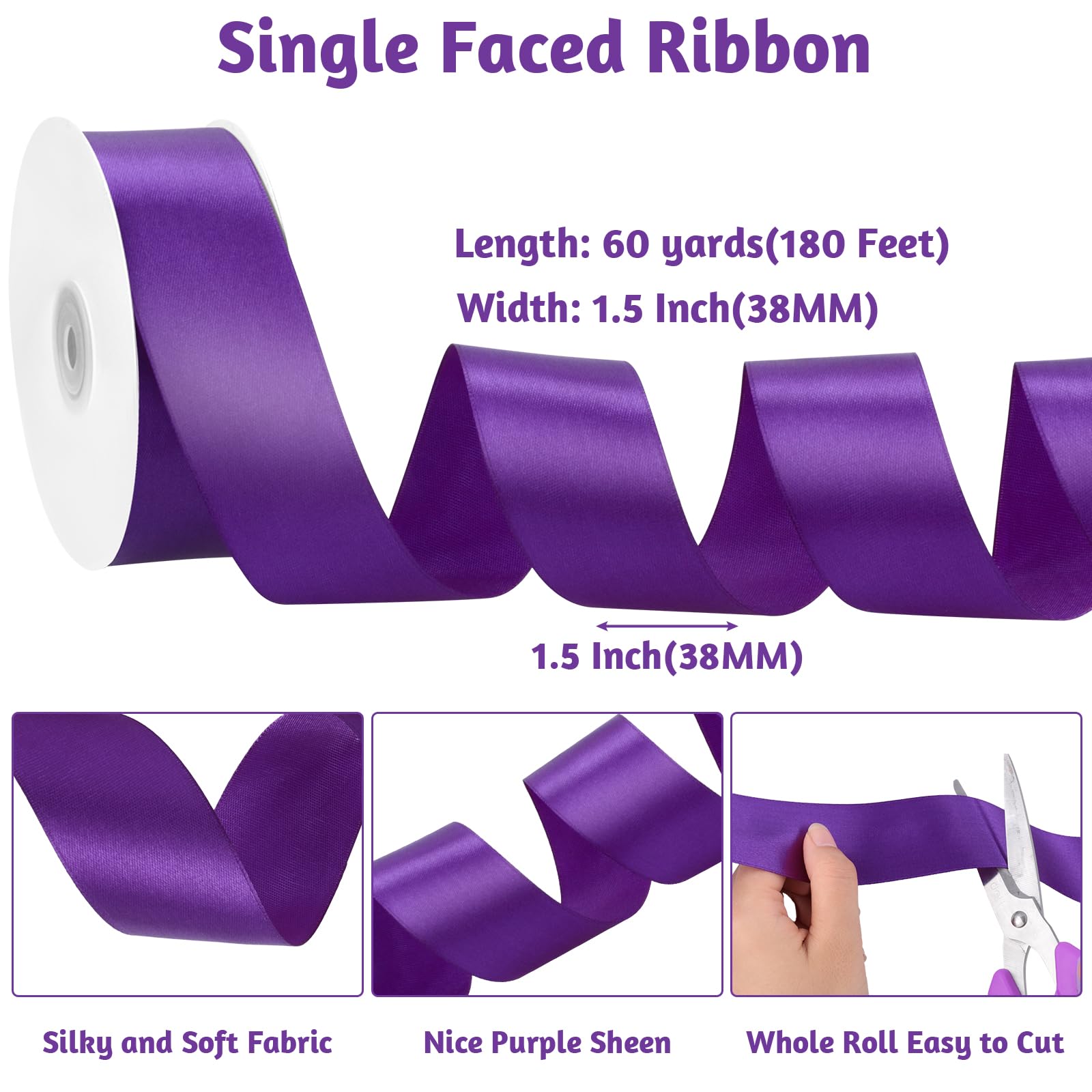 Snapklik.com : Purple Ribbon 1 1/2 Inch 60 Yards Purple Satin Ribbon ...