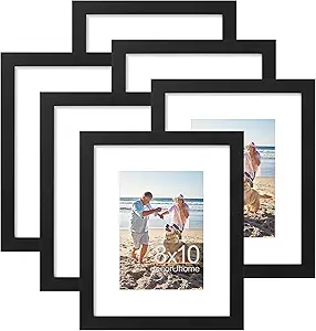 decorUhome 8x10 Picture Frame, Display Pictures 5x7 with Mat or 8x10 without Mat, Wall & Tabletop Display Photo Frame, Black, 6 Pack