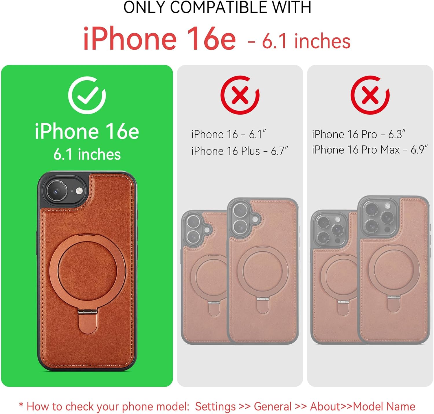 for iPhone 16E Case with Stand Compatible with Magsafe Slim PU Leather & Durable TPU Drop Proof Magnetic Kickstand Protective Phone Cover with Tempered Glass Screen Protector 16e 2025, Brown - Image 6