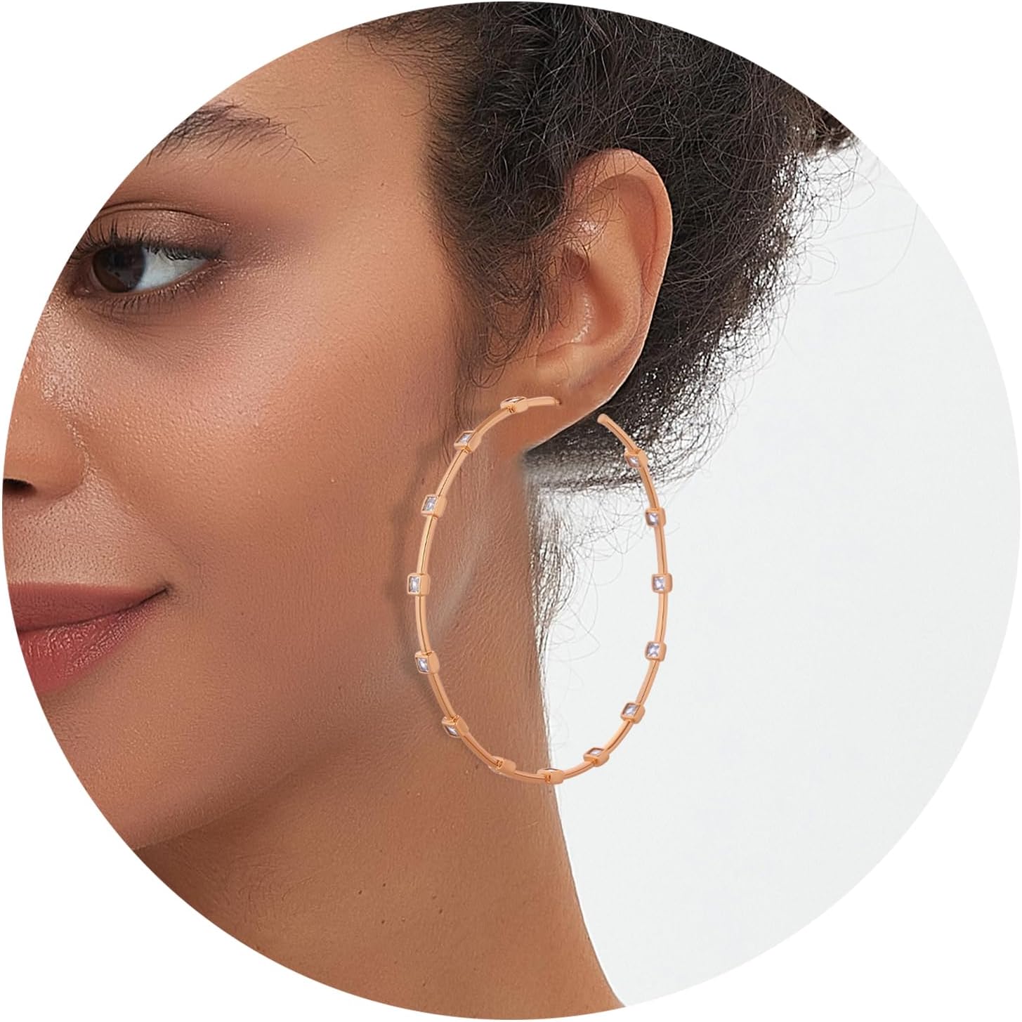 Big Hoop Earrings for Women 14K Gold Plated Trendy Geometric Rose Gold Sparkly Hoops Earrings Wedding Party Jewelry - Image 2