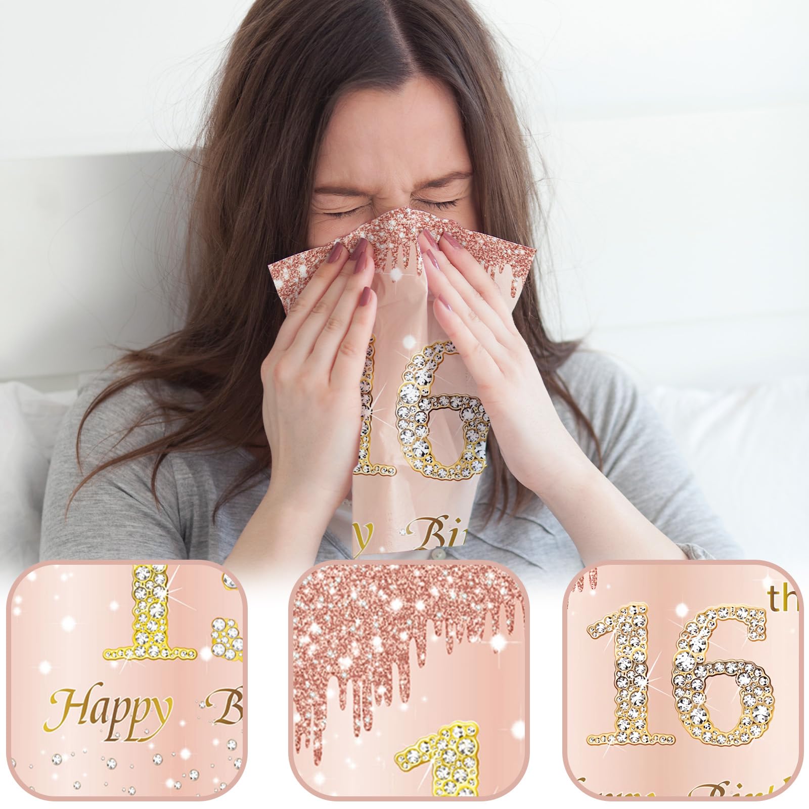 Tovaglioli 16 Anni Compleanno - 30 Pezzi Rosa E Oro - 33x33 Cm - Per Feste E Celebrazioni - Foto 2