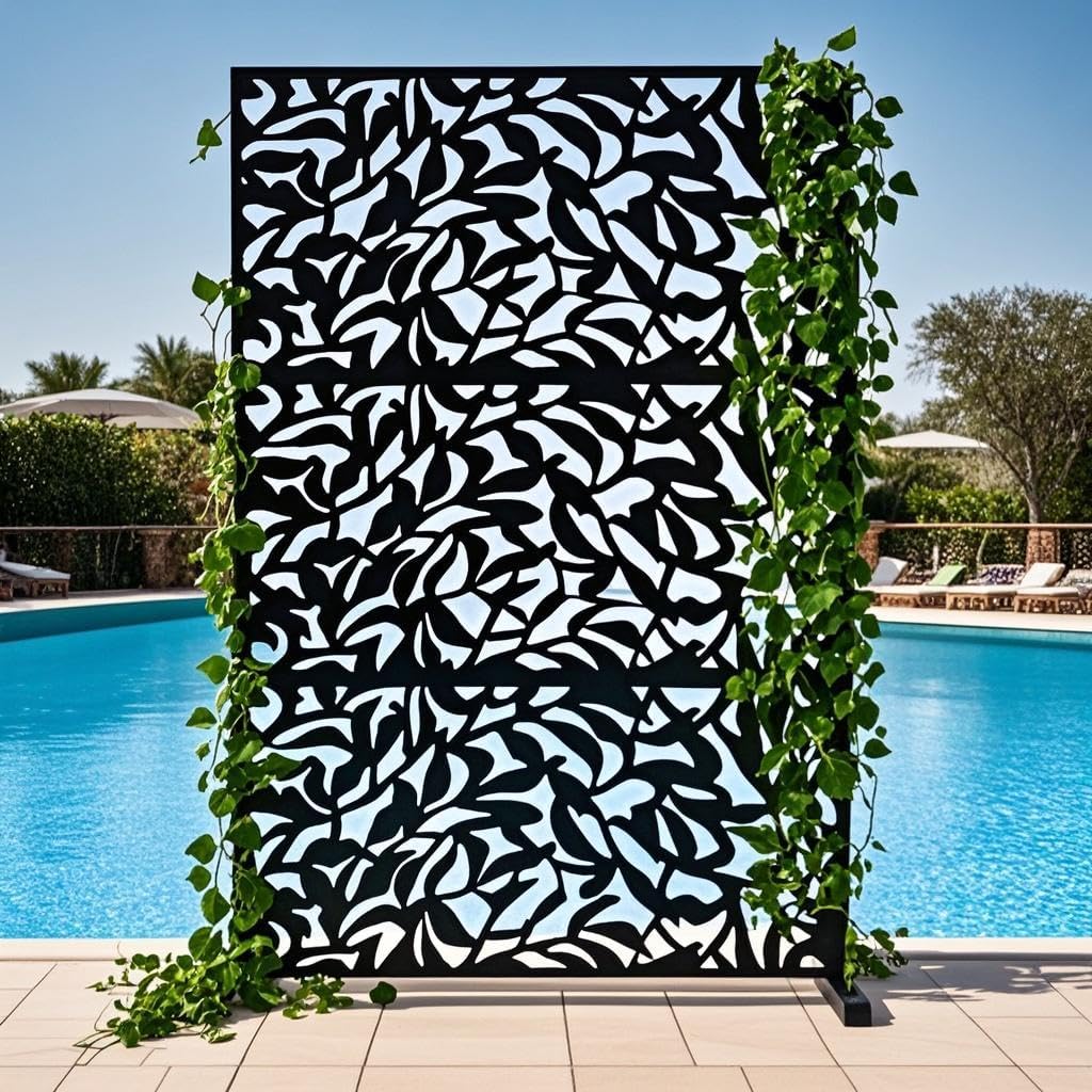 72" H x 47" W Metal Privacy Screen for Outdoor, Freestanding Outdoor Privacy Screen Weather-Resistant Decorative Fences Climbing Plant Trellis for Patio, Balcony, Garden