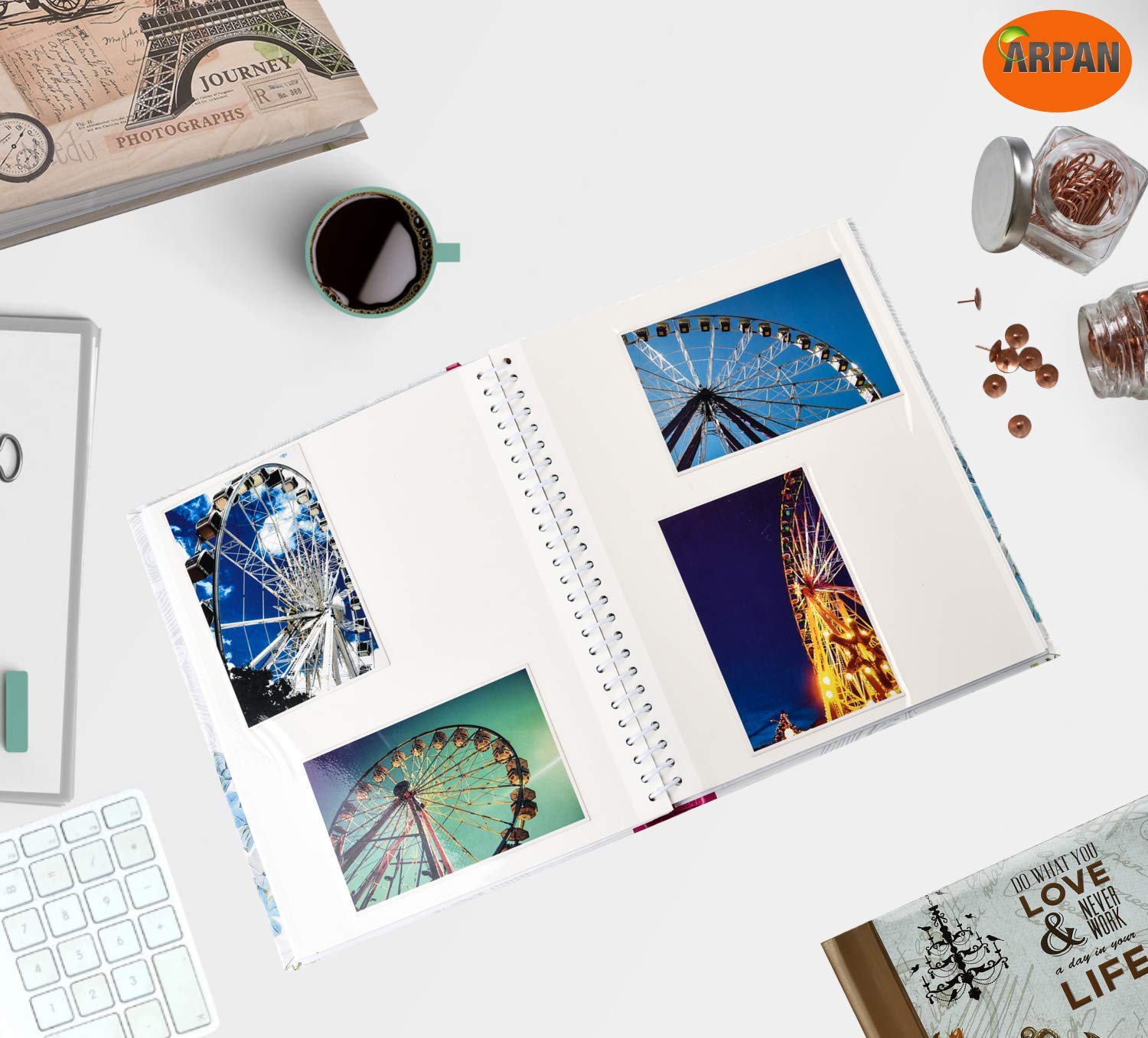 Arpan - Set di 3 album fotografici autoadesivi, 108 fogli, 216 lati, con finiture in pelle, colore: blu