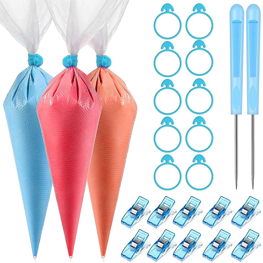 122 PCS Tipless Piping Bags Cake Pastry Bag For Royal Icing Cake Decorating Bags Tool With Clips Awls