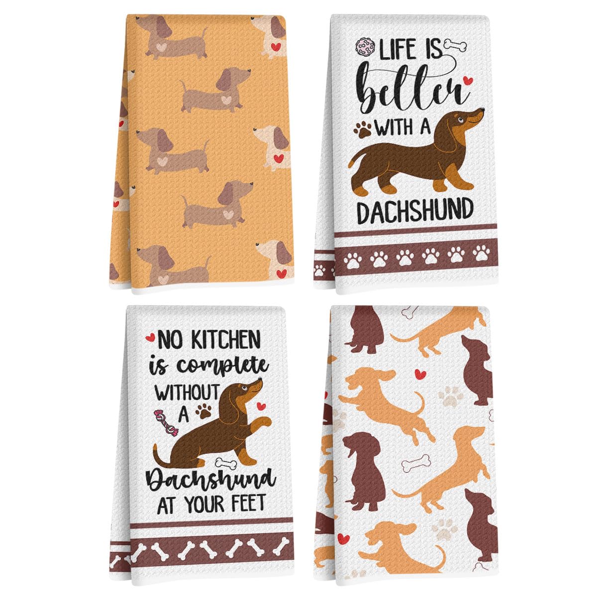 4 Pcs Funny Dachshund Kitchen Towels, Dachshund Gift Reusable Dish Towels