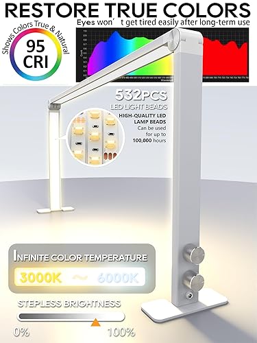 Miniatura 3 de Lámpara de escritorio portátil para tecnología de uñas, 3 temperaturas de color, brillo de 4000-6000K luz LED ajustable para uñas para escritorio