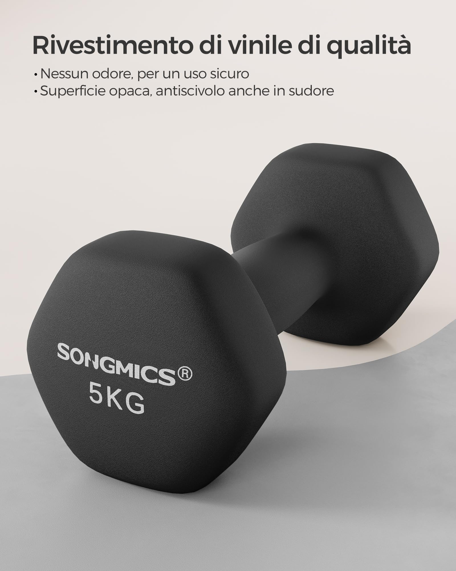 SONGMICS Set di 2 manubri, manubri corti, esagonali, rivestimento in neoprene, allenamento della forza, allenamento, fitness, per la casa