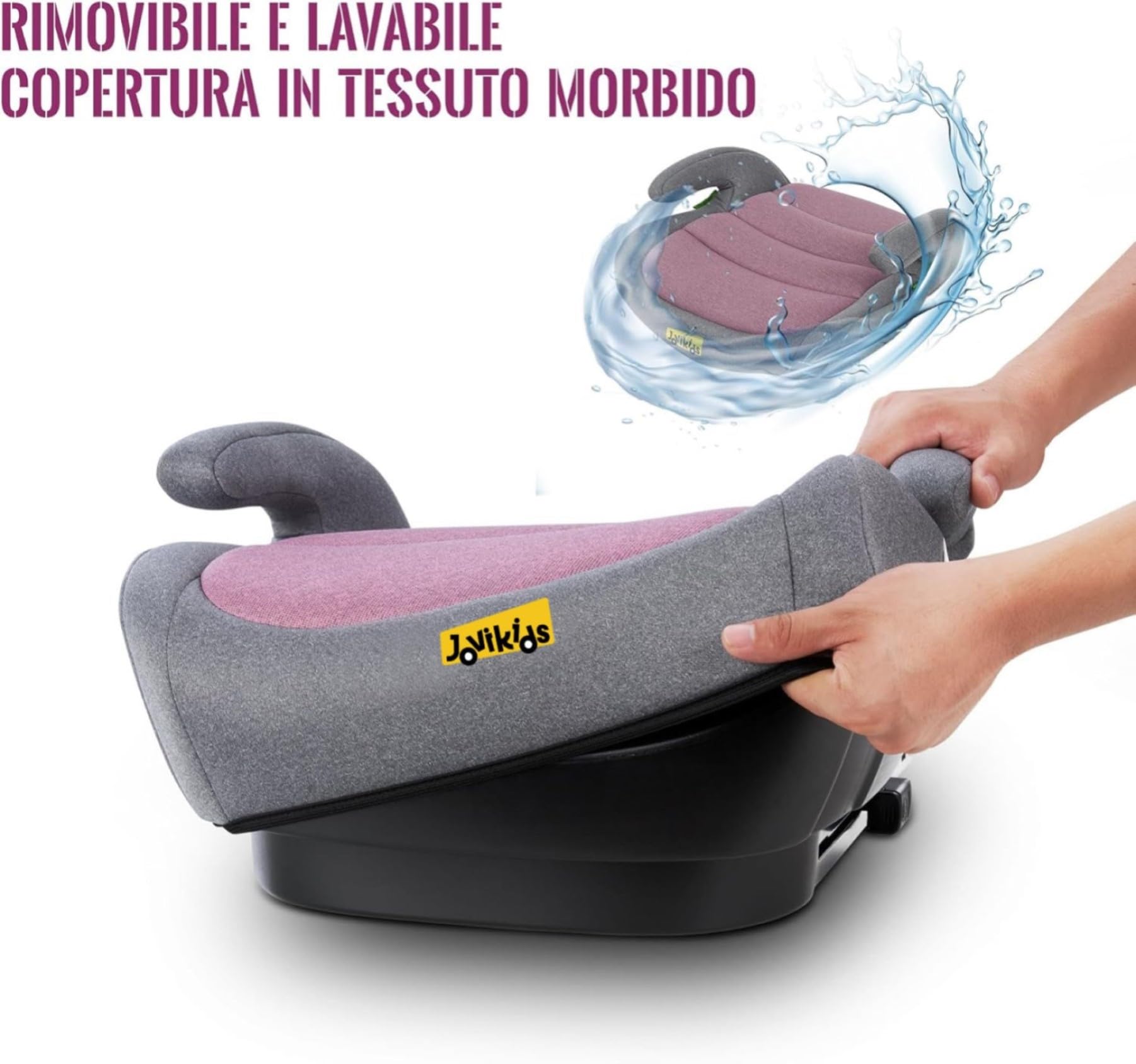 Jovikids Rialzo Auto per Bambini ISOFIX 125-150cm ECE R129, Alzatina Auto Bimbi 15-36 kg, Seggiolino Auto Gruppo 2-3 da 6 a 12 Anni - Rosa