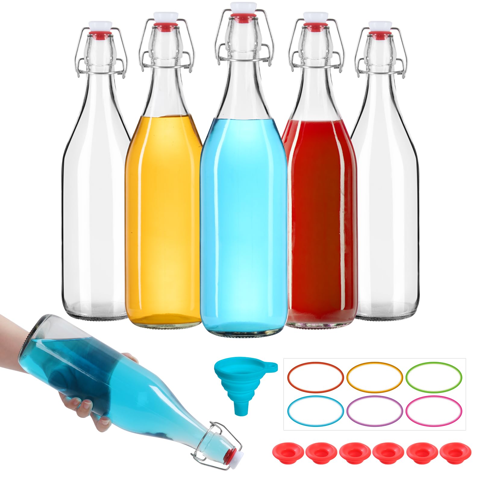 Paquete de 6 botellas de vidrio de 1 L con tapa hermética