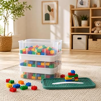 3 Layer Stackable Storage Organizer Box, Adjustable Small Parts Case