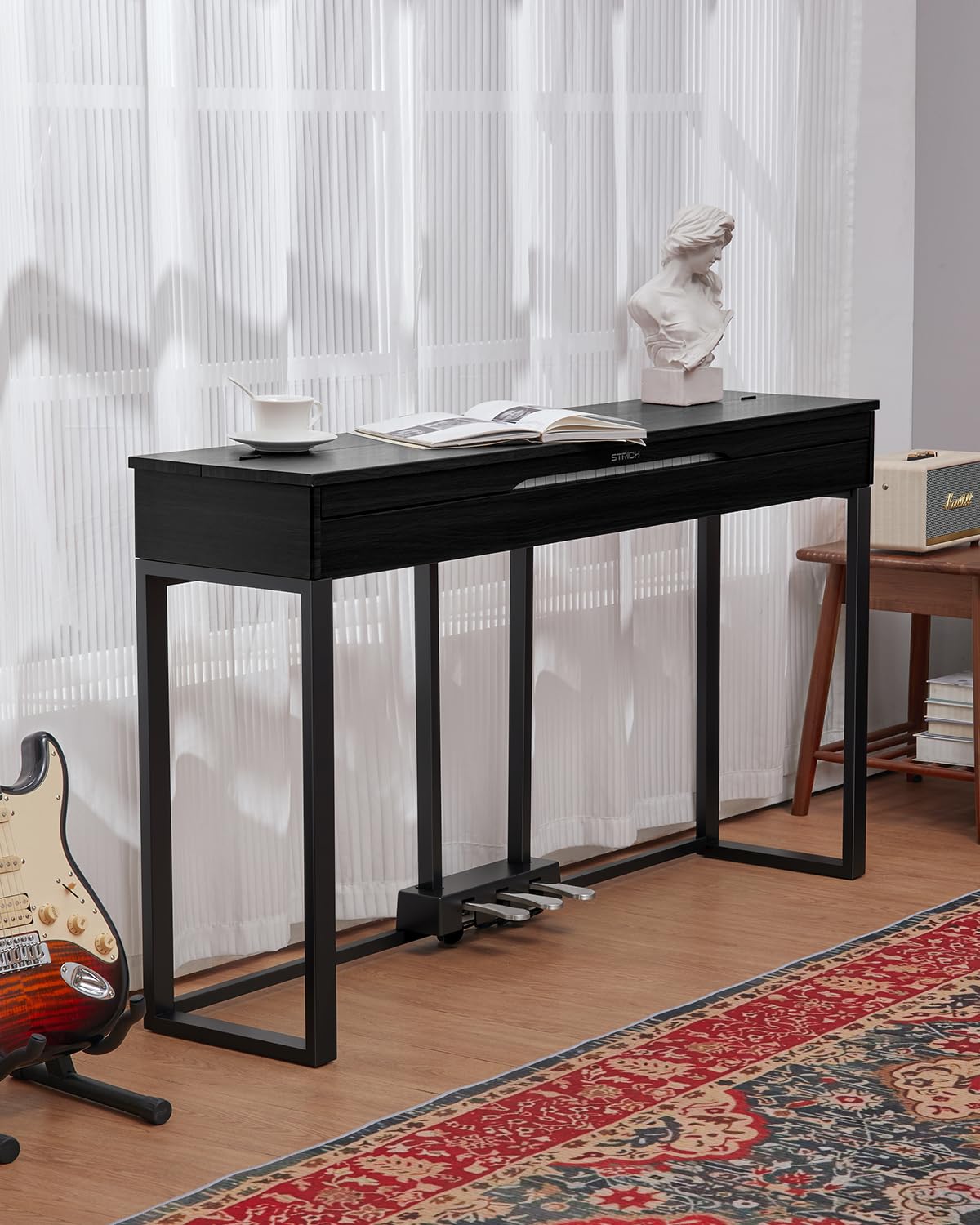 STRICH Pianoforte digitale a 88 tasti, tastiera completamente ponderata con azione a martello, tastiera per pianoforte elettrico con supporto per mobili, cuffie, tre pedali, nero classico, SDP-500