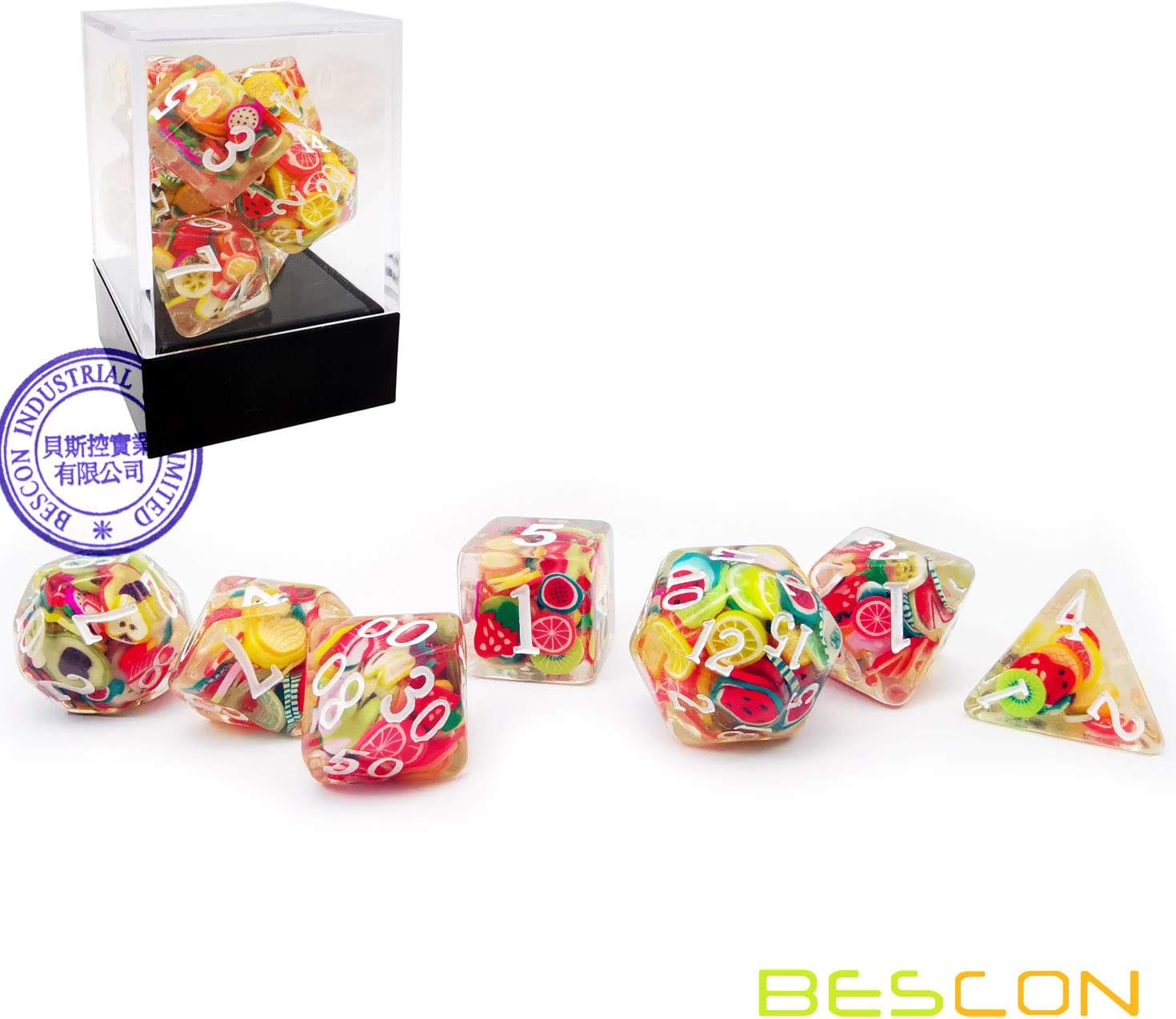 BESCON DICE Fruit Polyhedral Dice Set, Novelty RPG Dice Set of 7