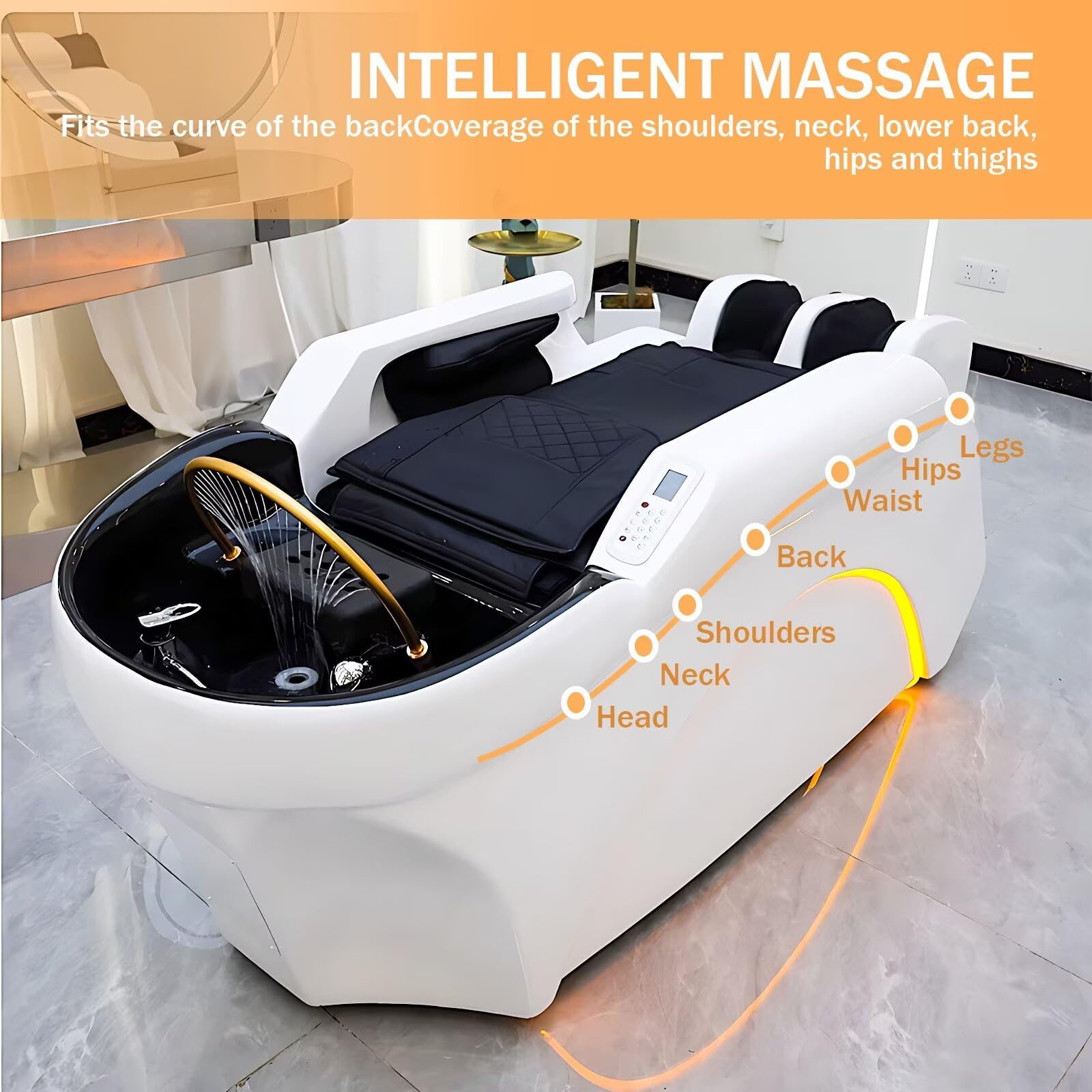 Professionelle Salon-Waschliege, Elektrische Massageliege mit Wasserkreislauf Und Intelligenter Massagefunktion, Modernes Weißes Design, Kopf-Spa-Ausstattung für Den Salongebrauch