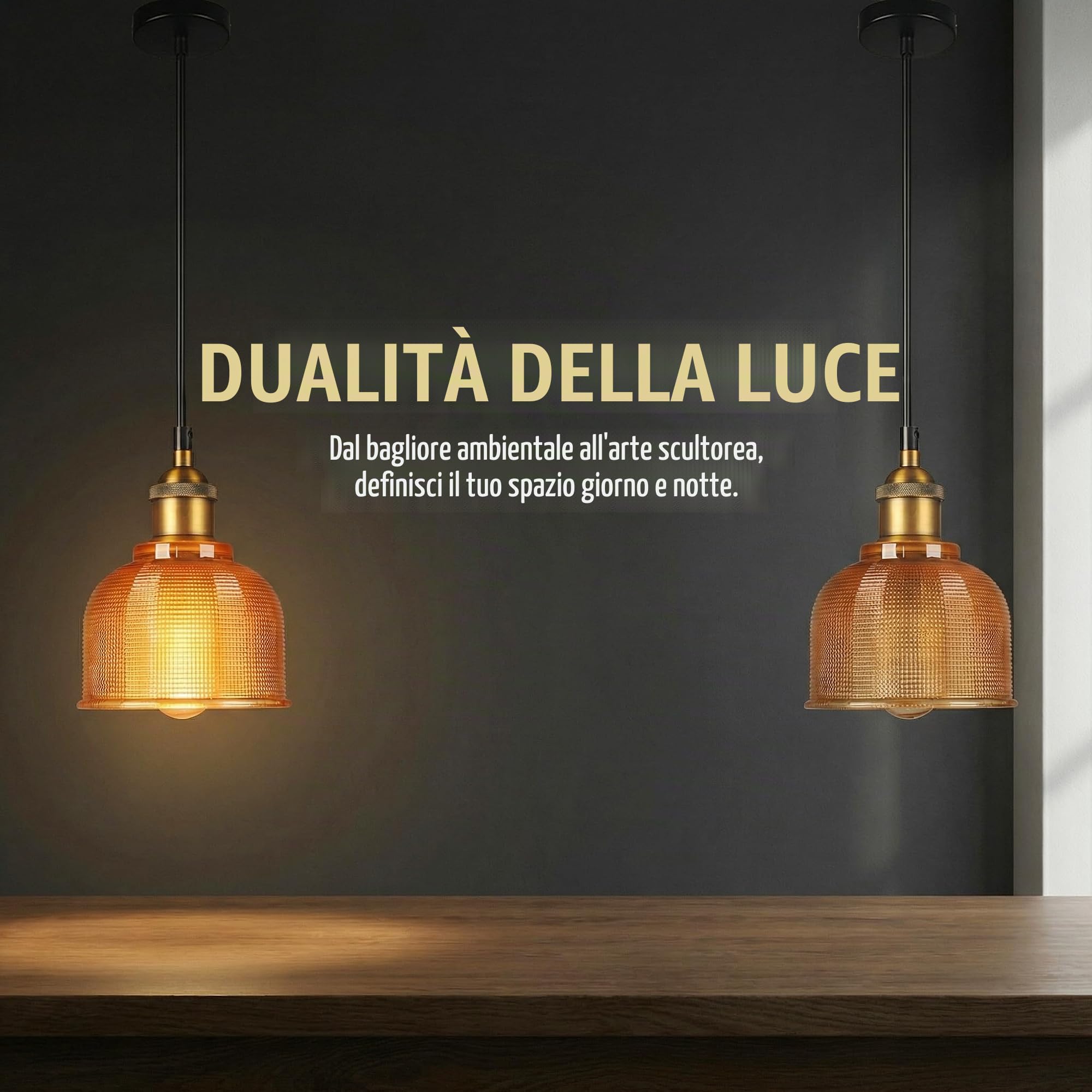 Lampadario Vintage in Vetro Rotondo e Ottone Antico, Industriale E27 Lampada a Sospensione da Soffitto per Cucina, Sala da Pranzo e Caffetteria (Ambra, 15cm)