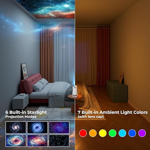 Miniatura 3 de Proyector portátil WiFi y Bluetooth - Mini proyector de películas compatible con 4K 1080P, soporte ajustable de 270, proyector de estrellas para