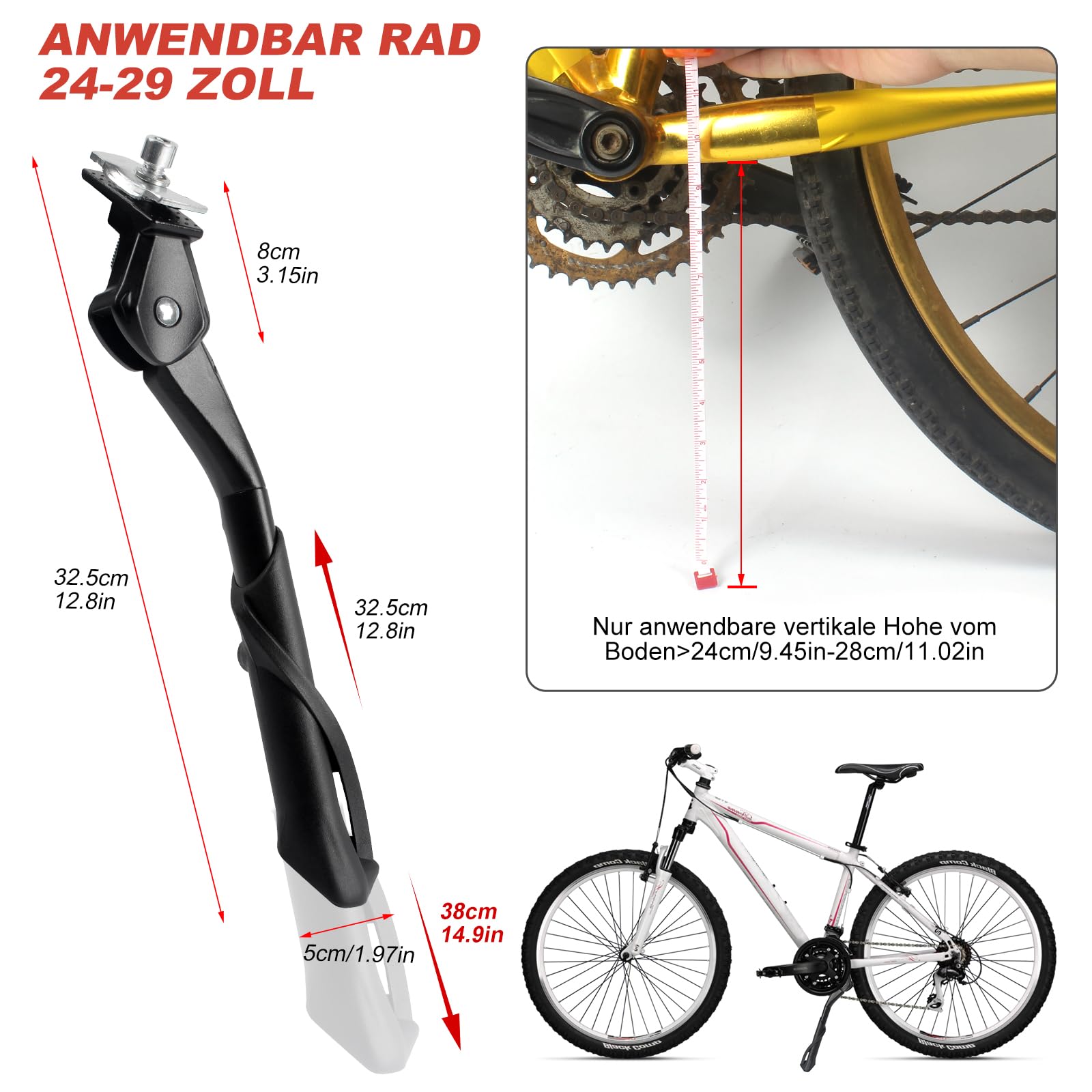 Fahrradständer Mountainbike Höhenverstellbarer Fahrrad Ständer Aluminiumlegierung Rutschfester Mittelständer für E-Bike, MTB, Trekkingrad, Cityrad, Rennrad