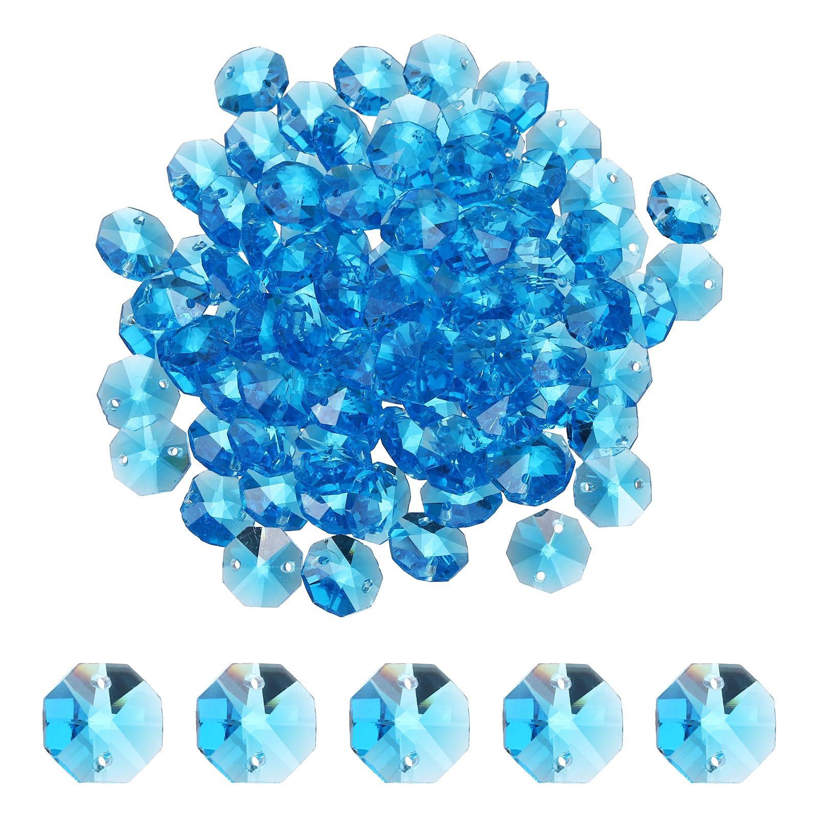 YELARXI 14mm Glass Octagon Beads, Sun Catcher Beads Bulk 2 Hole Sun Catcher Pendants 0.55" & 150 Pcs & Blue-Fitting for (Arts Crafts/Crystal Chandelier Repair/DIY Wind Chime)