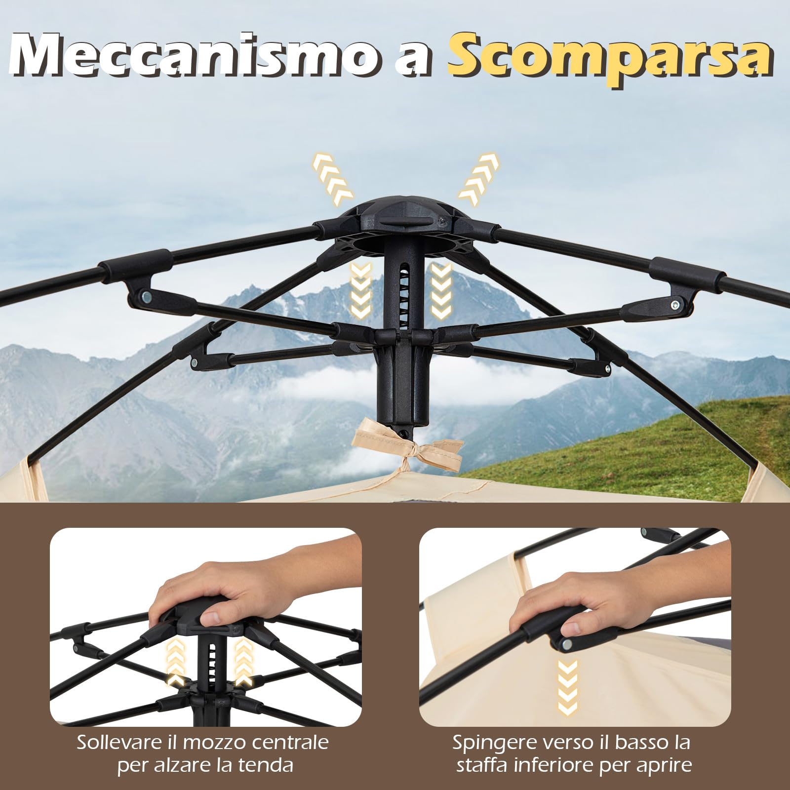 COSTWAY Tenda da Campeggio per 3-4 Persone, Tenda da Spiaggia Protezione Solare con Copertura Antipioggia Rimovibile, 2 Porte, 4 Finestre Traspiranti e Borsa per il Trasporto, Facile Installazione