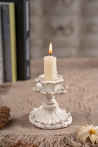 SOFE Portavelas blanco vintage, portavelas de flores, soporte para velas de resina de 3 pulgadas, pequeño, centros de mesa de velas rústicas cortas