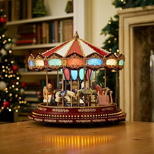 Miniatura 8 de Mr. Christmas - Tiovivo Deluxe Musical Navideño Animado, Luces LED, Reproduce 20 Canciones, 38 cm, Multicolor