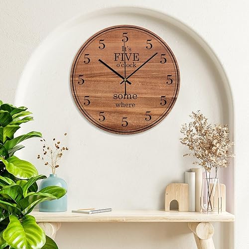Miniatura 3 de Reloj de pared de PVC con texto en inglés "Its Five O'clock Somewhere", reloj de pared colgante de tipografía de 10 pulgadas con poste de impresión