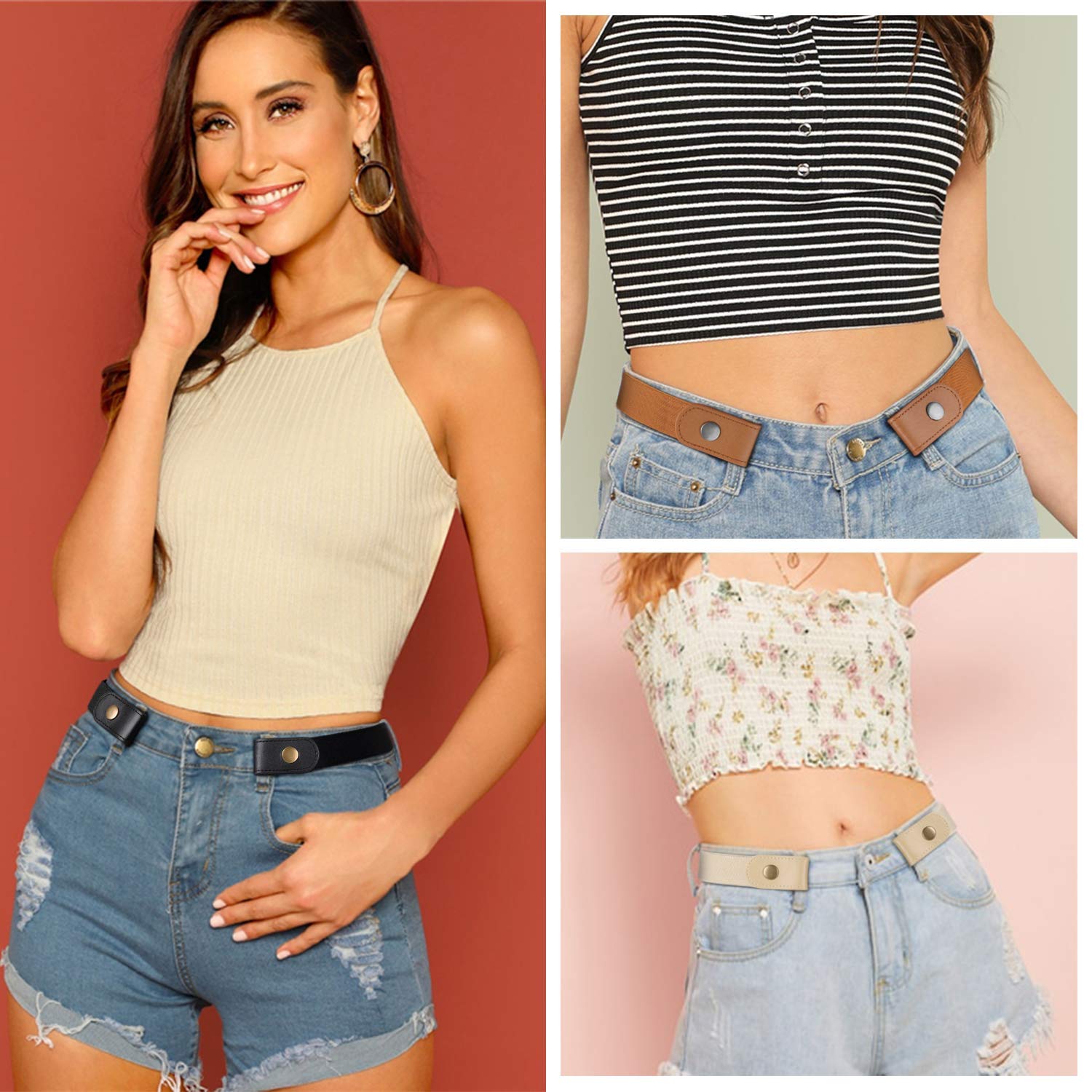 Kshavi No Buckle Belt Elastic Belt for Women Men, Invisible Buckle Free Belt Jeans Pants Dress Waist Belt (1) 1