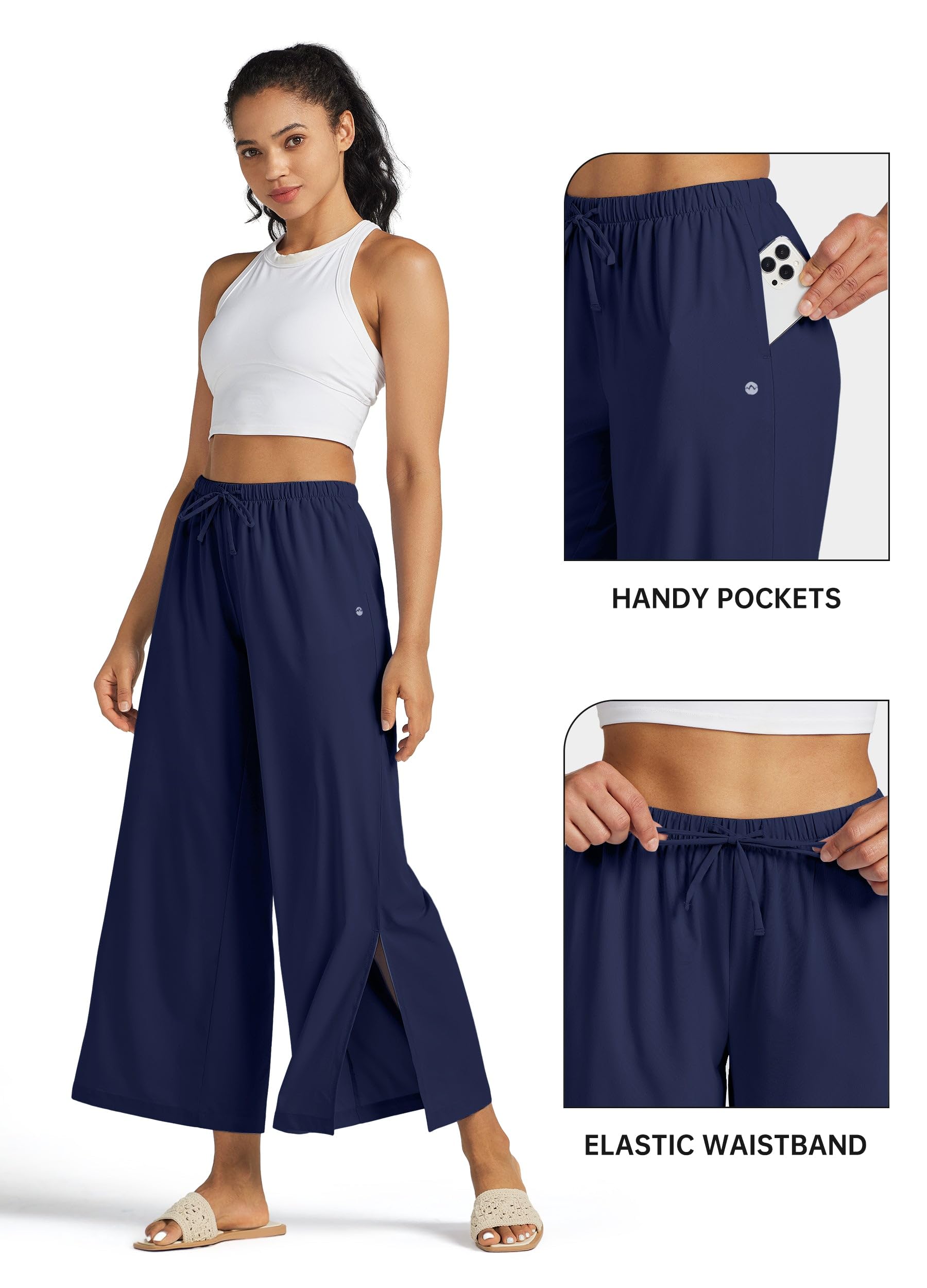 WILLIT Pantalones anchos para mujer, pantalones anchos Palazzo, ligeros, pantalones de playa, cintura alta, UPF 50+, bañador de secado rápido, protección solar con bolsillos