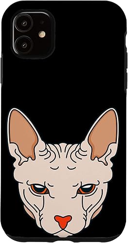 iPhone 11 Caso de la cabeza de la historieta del gato de la esfinge sin pelo