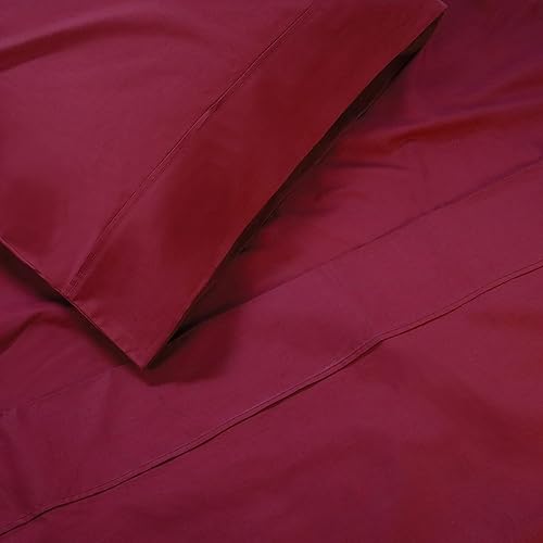 Miniatura 4 de Superior Juego de sábanas de percal de algodón con bolsillo profundo, tamaño King, color borgoña, 4 piezas