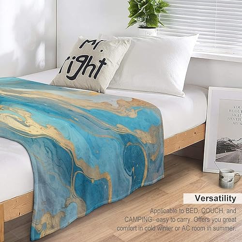 Miniatura 5 de Manta con textura de mármol, turquesa, verde azulado, dorado, cálida, franela dorada y verde esmeralda, acogedora manta de felpa cálida y ligera