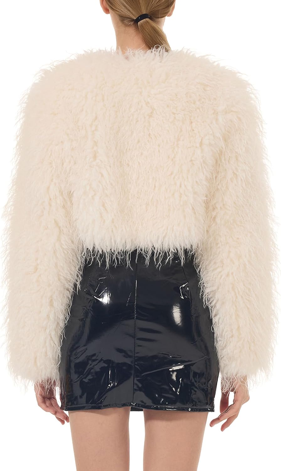 Women's Cropped Faux Fur Jacket Long Sleeve Open Front Cardigan Casual Fluffy Shaggy Short Coat Winter Outwear - Image 7