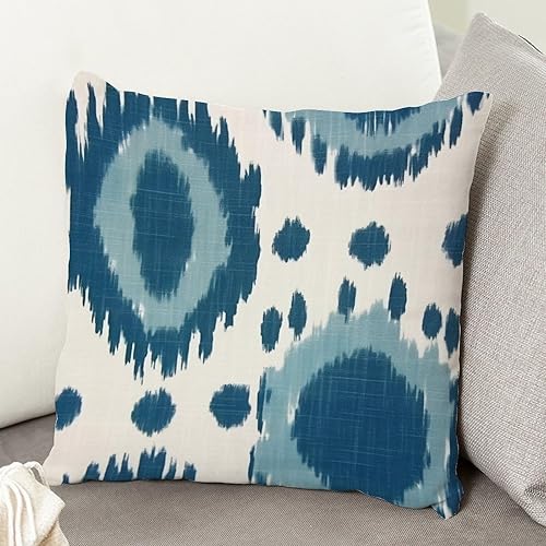 Miniatura 4 de Funda de almohada de sofá azul y aguamarina, antigua en azul oscuro, funda de almohada de doble cara de 24 x 24 pulgadas, lino blanco (83 x