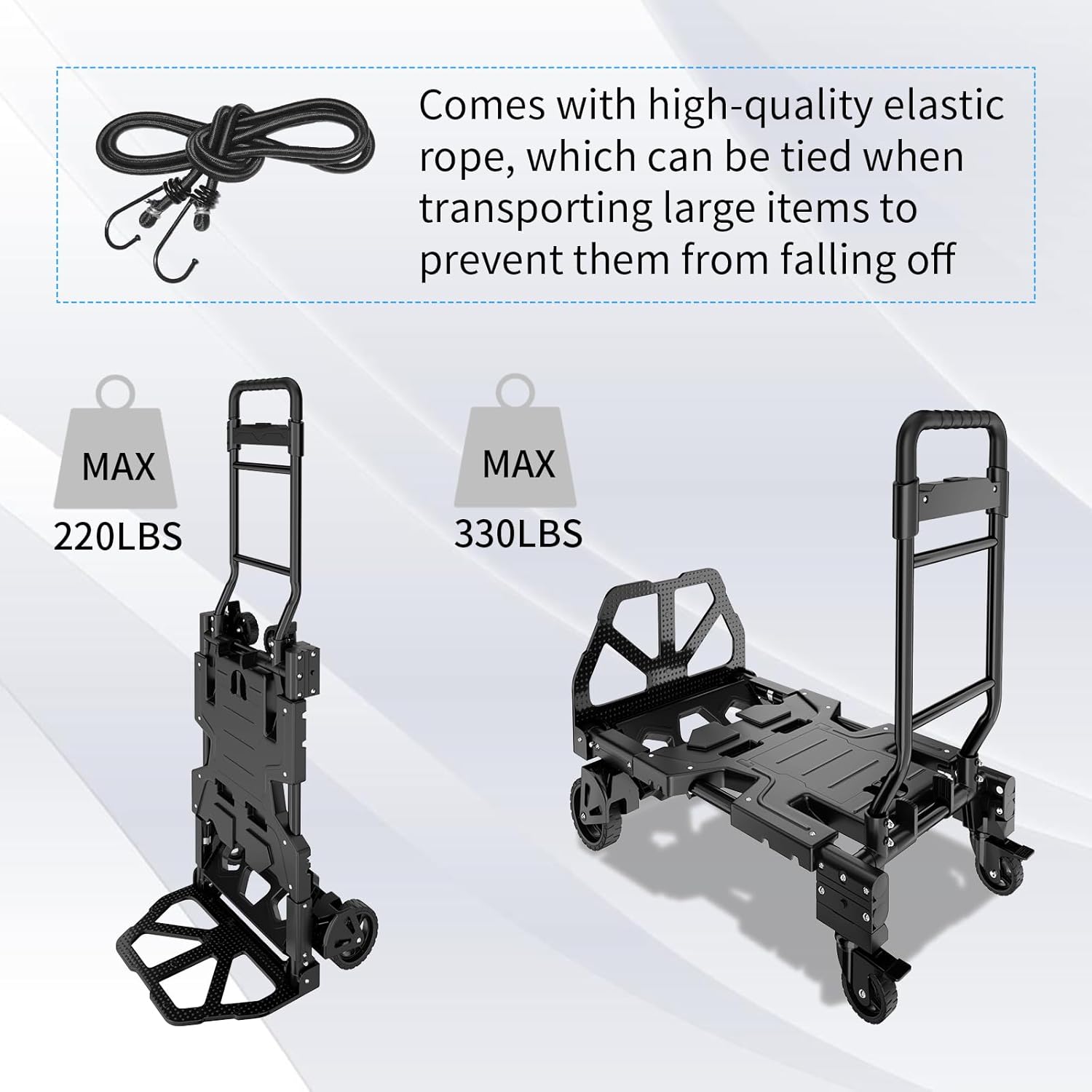 2 in 1 Folding Hand Dolly Cart with Wheels,300LBS Capacity Hand Truck Dolly with Basket, Collapsible Dolly Cart Suitable for Grocery, Shopping, and Transportation.