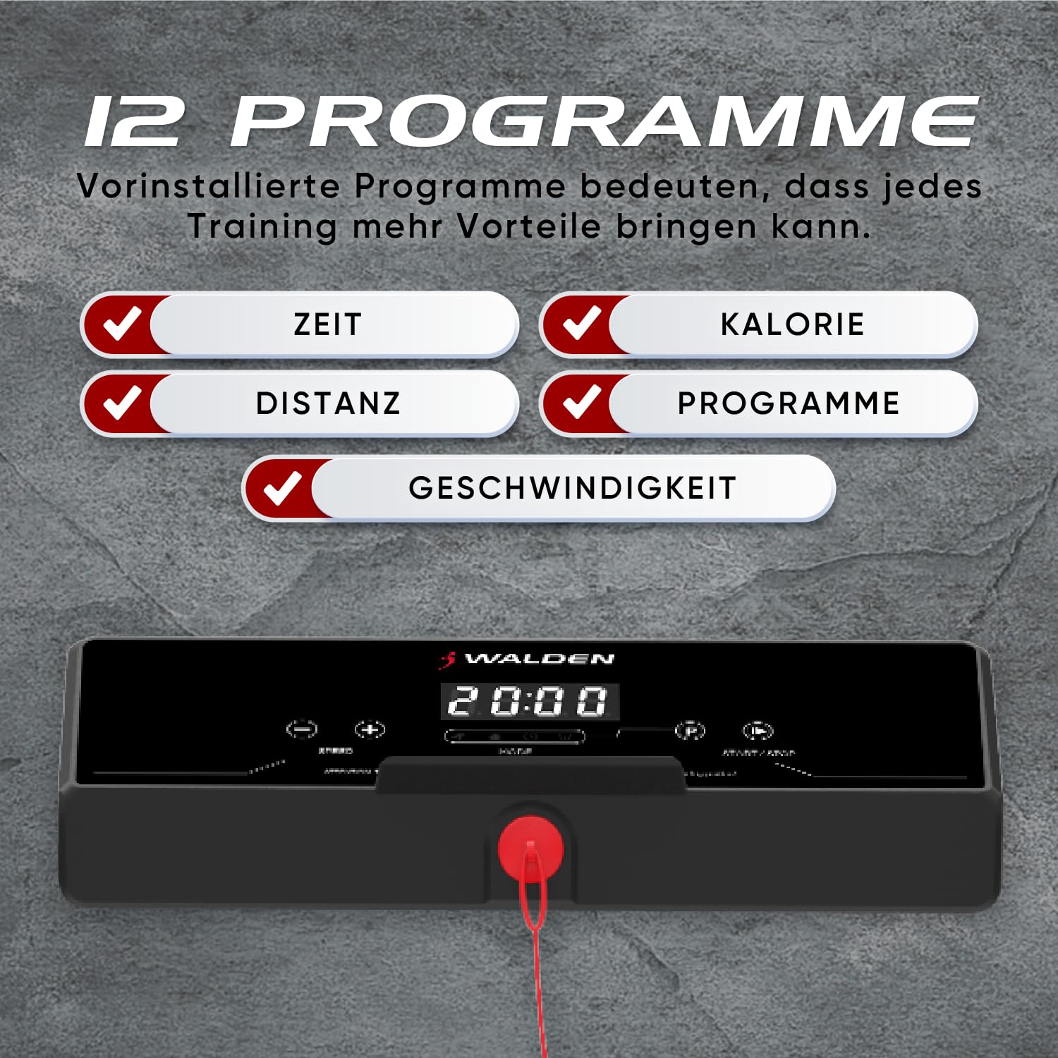 Walden F2800 Tapis de course électrique pliable, moteur 2,5 CV, vitesse 1-10 km/h, 12 programmes, écran LCD