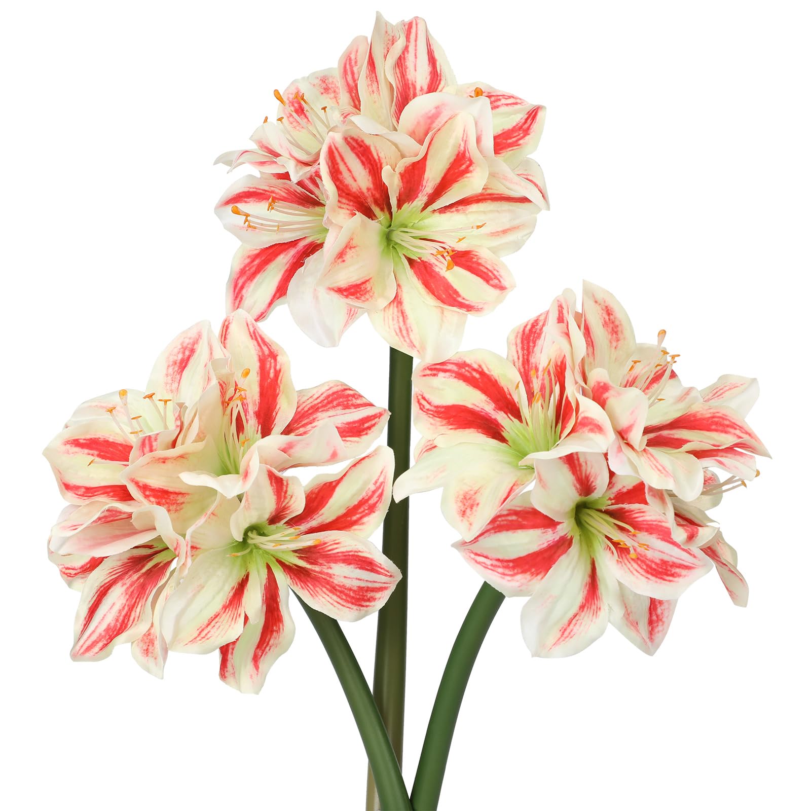 Oairse 3er-Set Kunstblumen Clivia mit 4 Blütenköpfen Seidenblumenstrauß für Weihnachten, Zuhause, Tischdekoration, Hochzeitsfeier-Arrangements, Esstisch-Mittelstück, Neujahrs-Ornamente, Creme-Rot