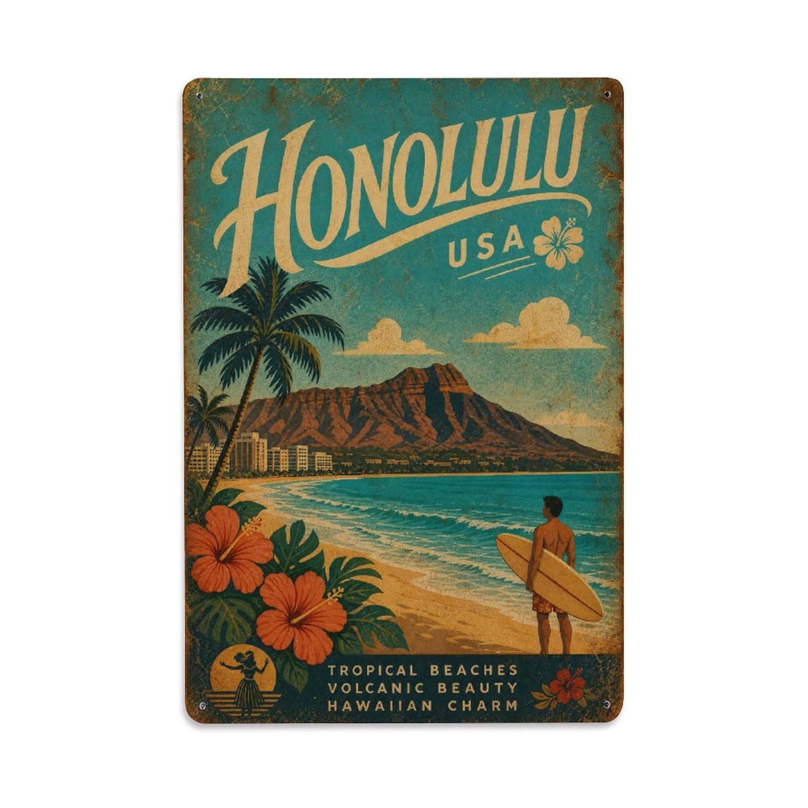Gead 8X12inch Style Vintage Travel Usa Honolulu Metal Tin Sign