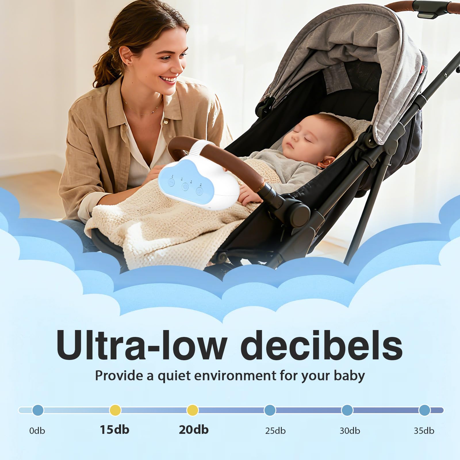 Columpio para Cochecito de Bebé Automático, Baby Rocker Recargable, 3 Niveles De Intensidad, Temporizador De 30/60/90 Minutos, Equipado con 2 Ganchos, Universal para Cochecitos y Sillas