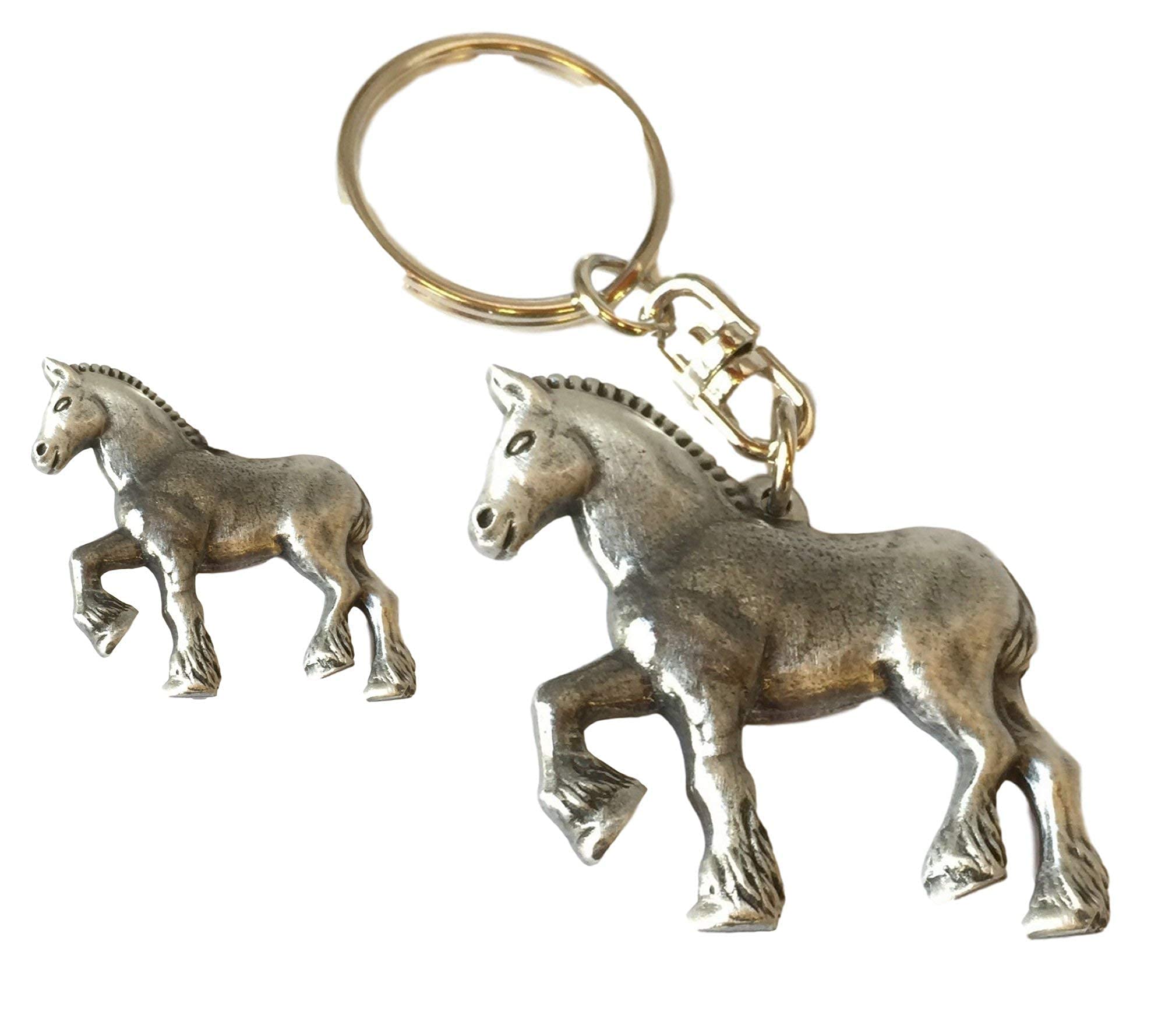Smartbadge Silver Shire Horse Keyring And Pin Badge Boxed Gift Set Handcrafted In Solid Pewter + 59Mm Button Badge