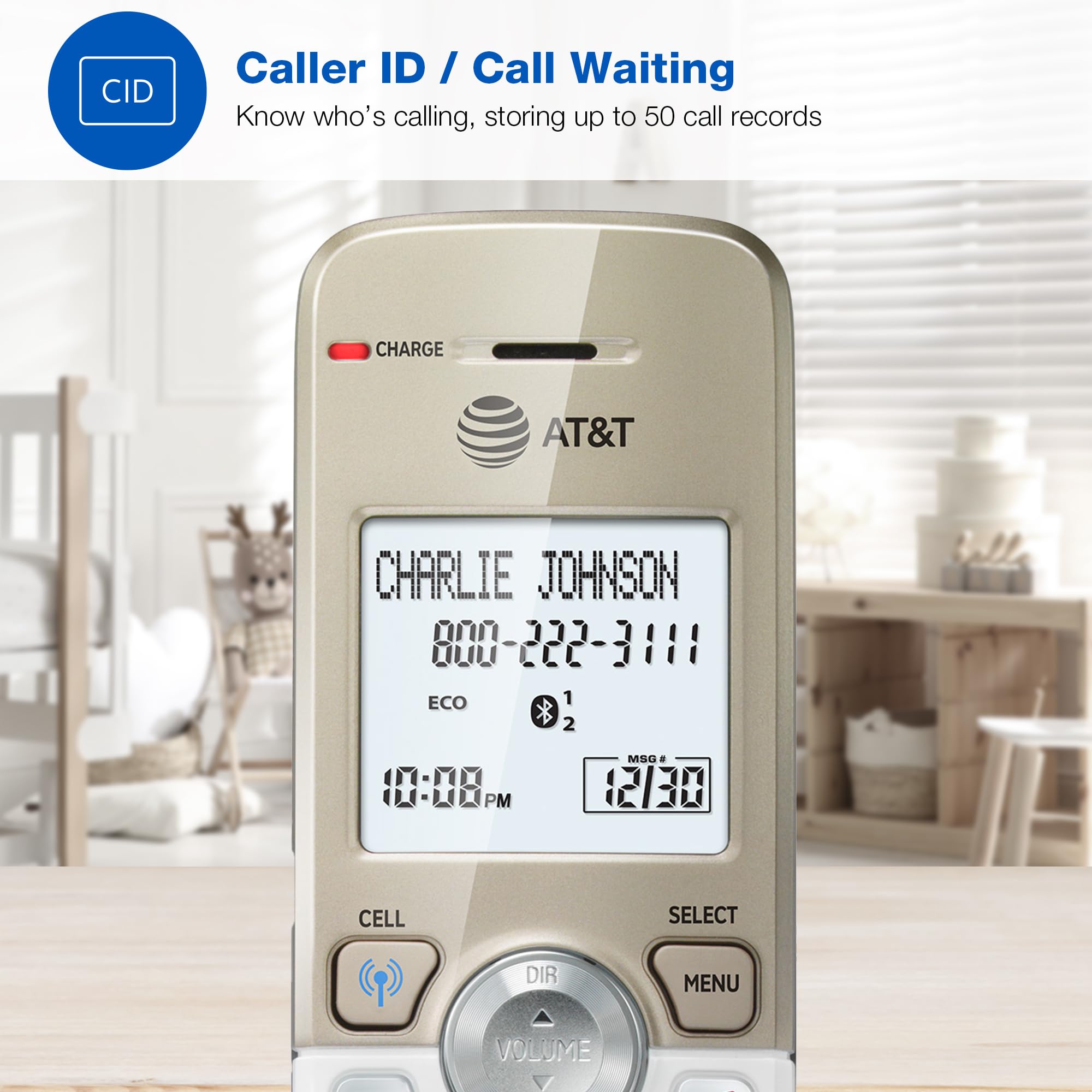 AT&T DL70019 Accessory Handset for DL72x19 Phone with Bluetooth Connect to Cell, Call Blocking, 1.8" Backlit Screen, Big Buttons, intercom, and Unsurpassed Range