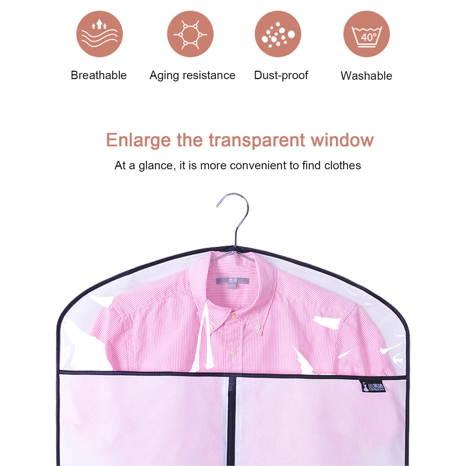 Bolsas transparentes con cremallera para trajes largos, vestidos y abrigos, funda de tela lavable para almacenamiento, fundas reutilizables para ropa, color gris, 110 x 60 cm