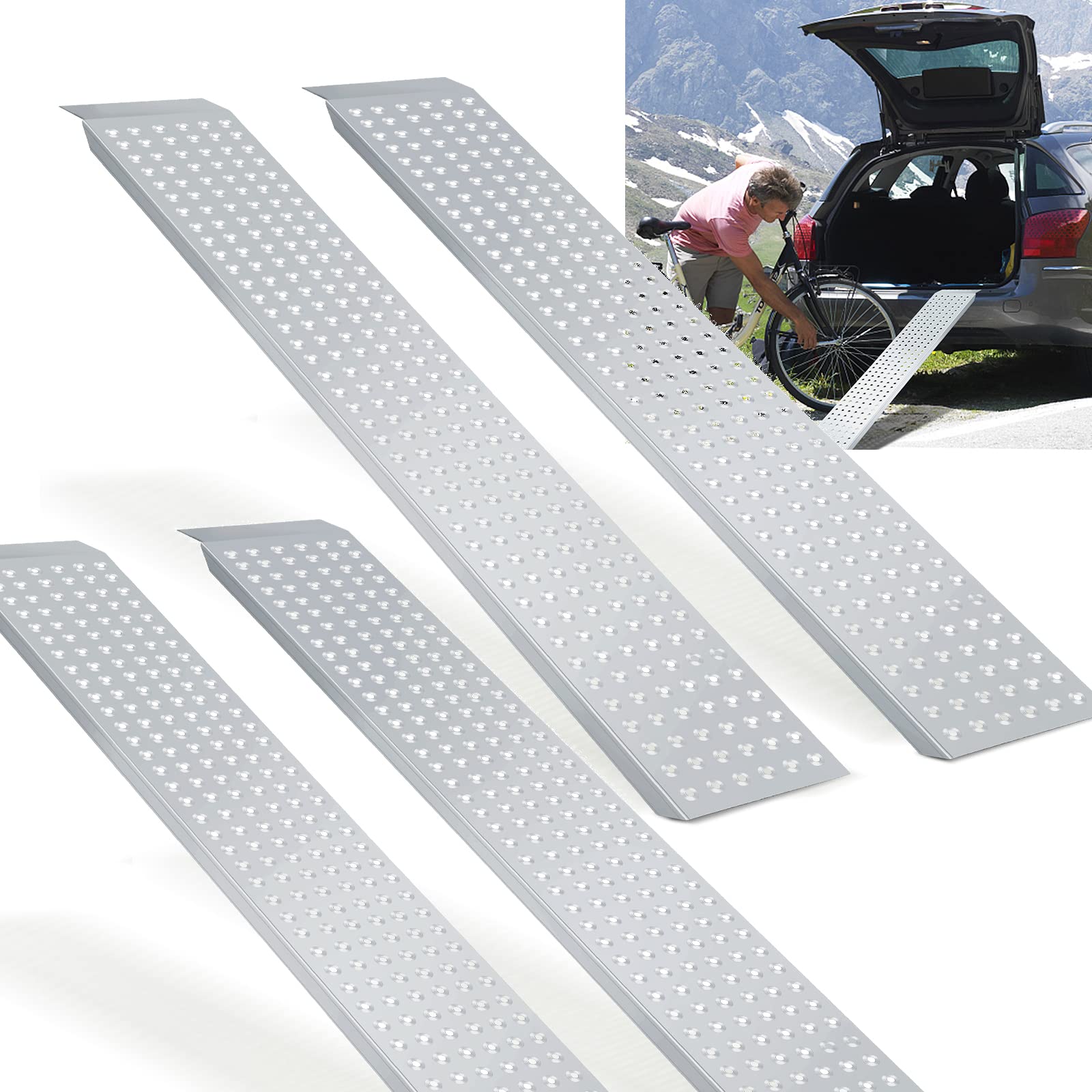 4X Auffahrrampe Alu Motorradrampe Verladerampe Rampe max. 400kg* Pro Paar, verzinkter Stahl Anhängerrampe, Auffahrschiene, Stabil & rutschfest, für Motorrad, Anhänger, 160 * 23.5 * 4cm